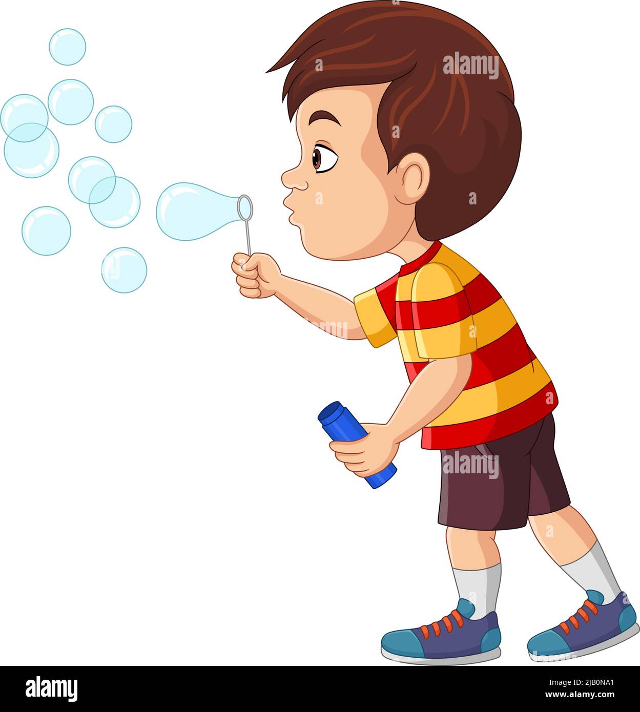 Niño de dibujos animados soplando burbujas de jabón Imagen Vector de stock  - Alamy