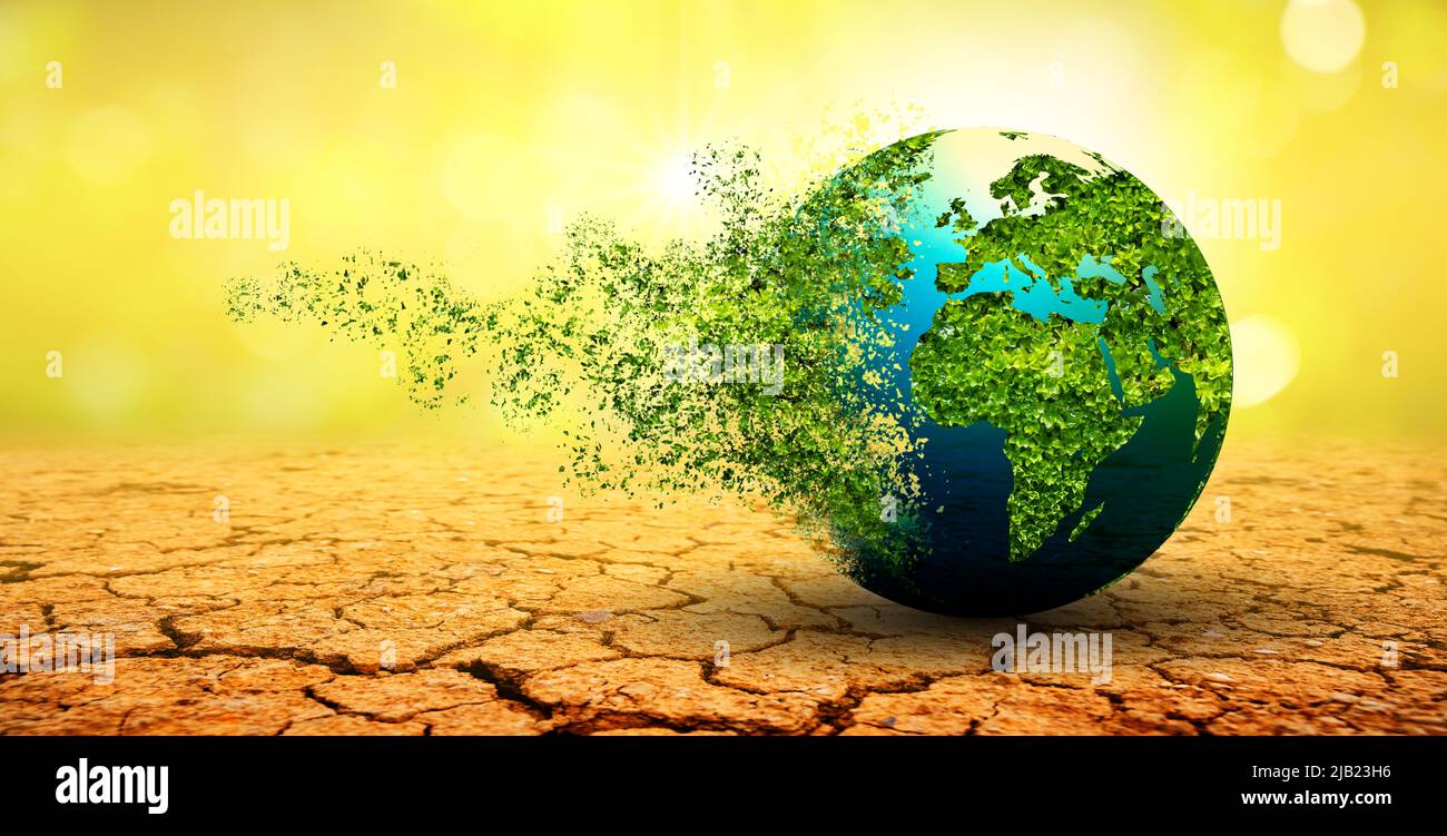 Un mundo que está colapsando y desintegrando el concepto de conservación ambiental. Foto de stock