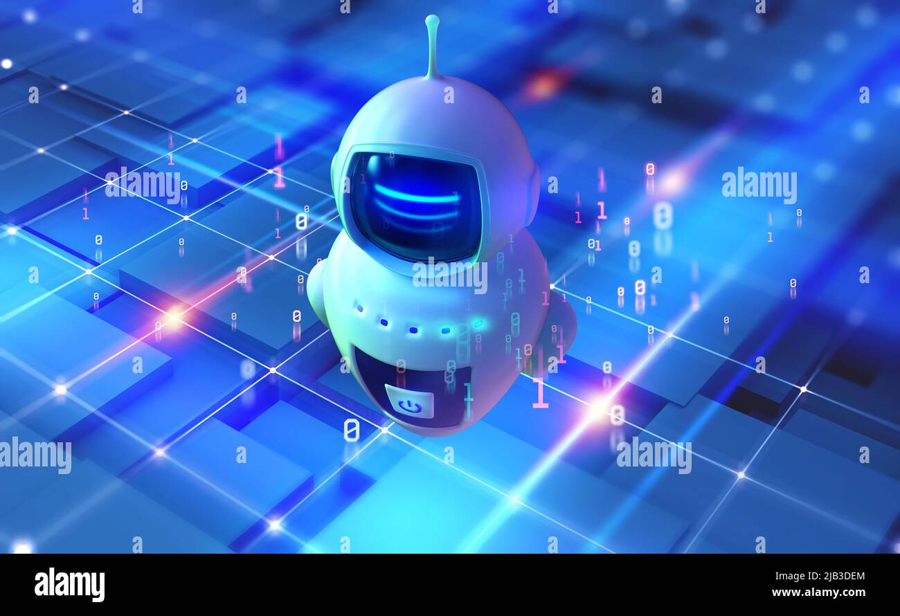 Internet bot en el ciberespacio. Tecnología digital y redes inalámbricas.  Bot, robot, drone, inteligencia artificial 3D ilustración Fotografía de  stock - Alamy