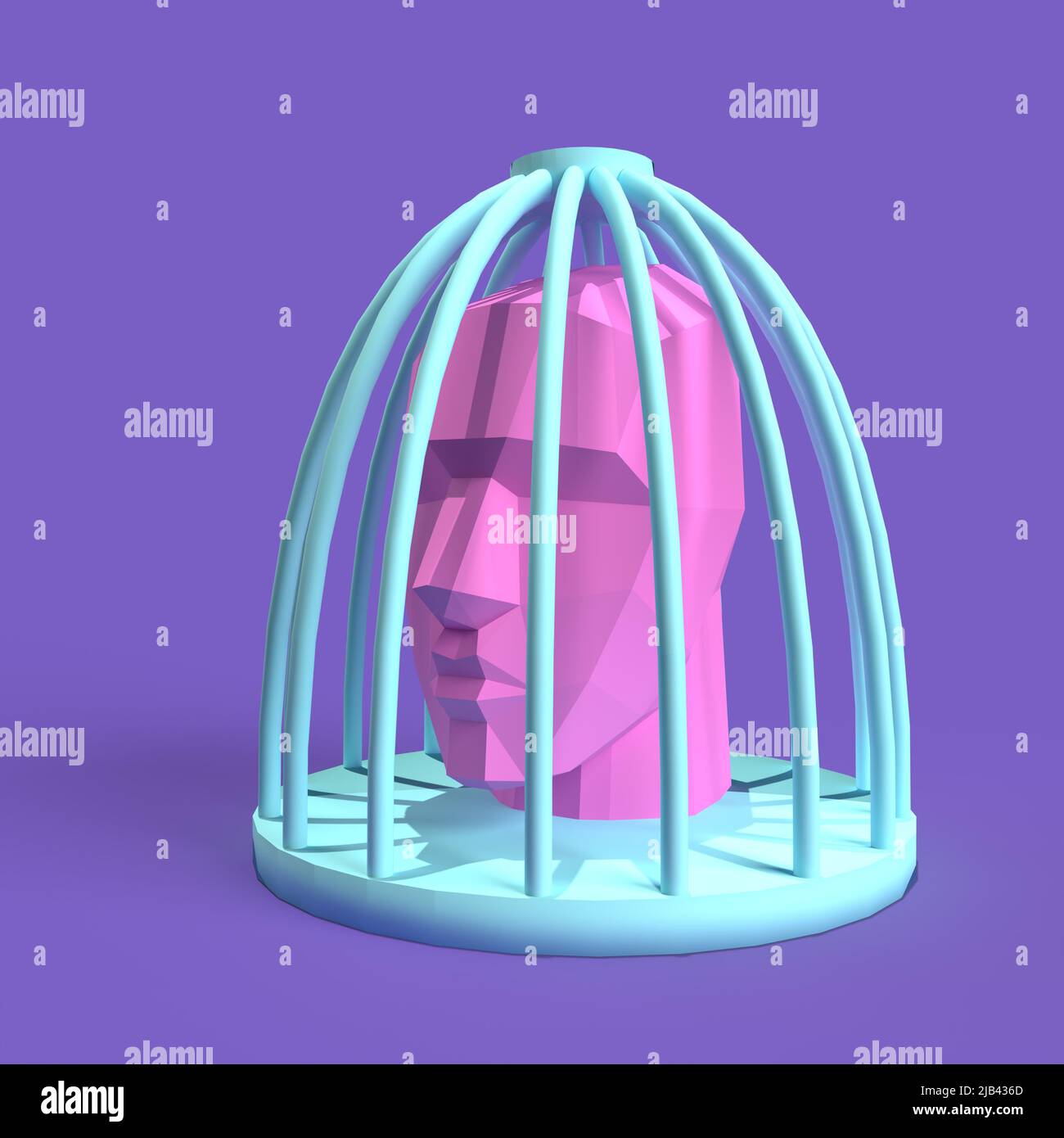 cabeza en la jaula como un símbolo de comprensión limitada y sesgo , ilustración 3d Foto de stock