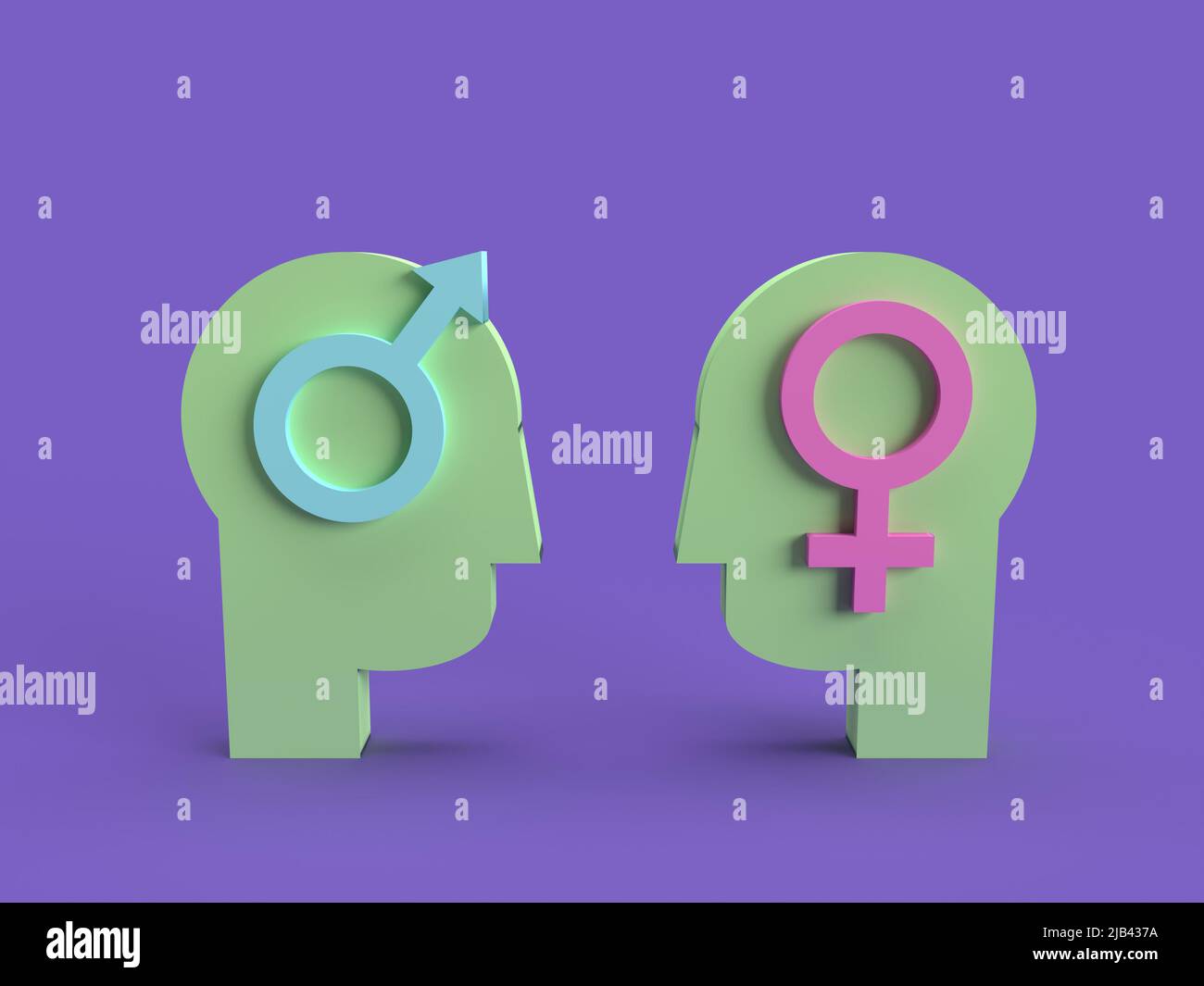 Identidad de género - ilustración 3D - ID diferente de la misma cabeza Foto de stock