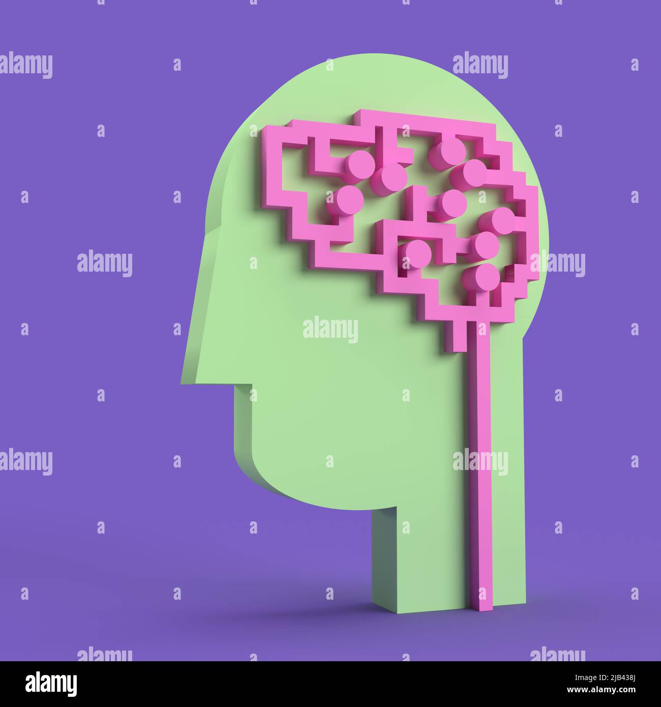circuito cerebral - perfil de la cabeza humana - ilustración 3d Foto de stock
