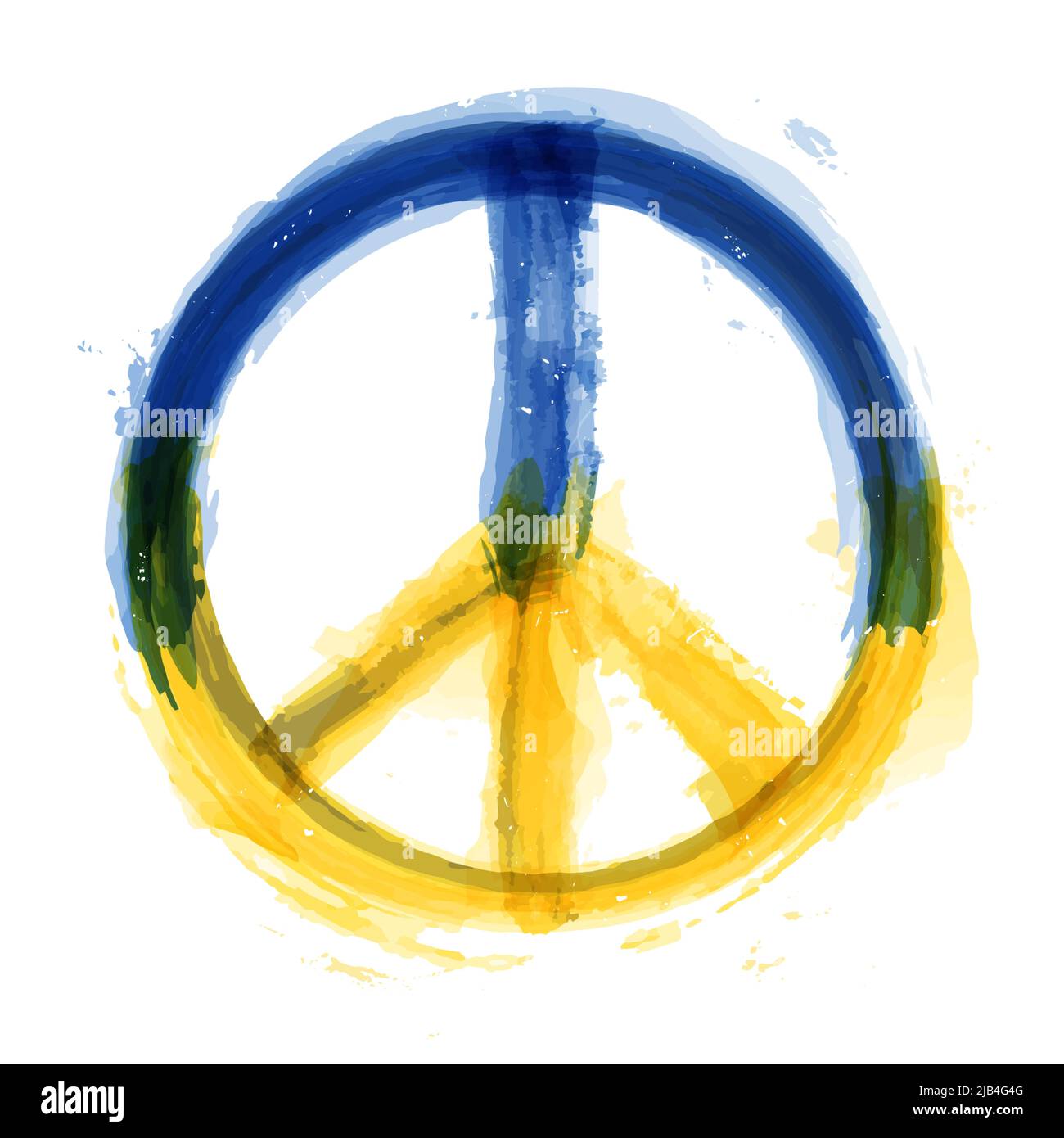 Símbolo de desarme nuclear con el color de la bandera de Ucrania . Diseño realista de pintura acuarela . Concepto de paz . Vector . Ilustración del Vector
