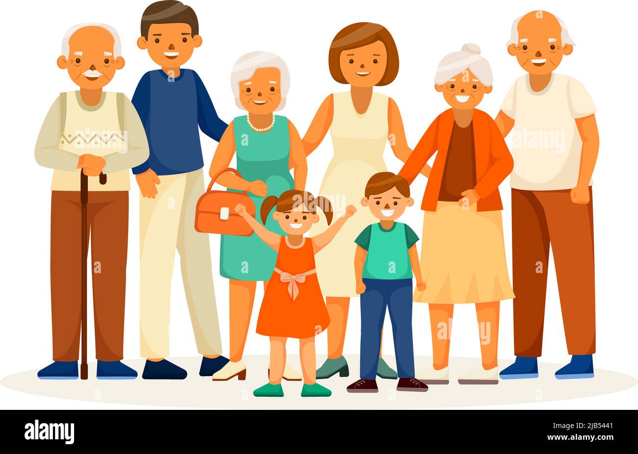 Personas mayores feliz vida aislado y dibujos animados concepto de toda la  familia juntos vector ilustración Imagen Vector de stock - Alamy