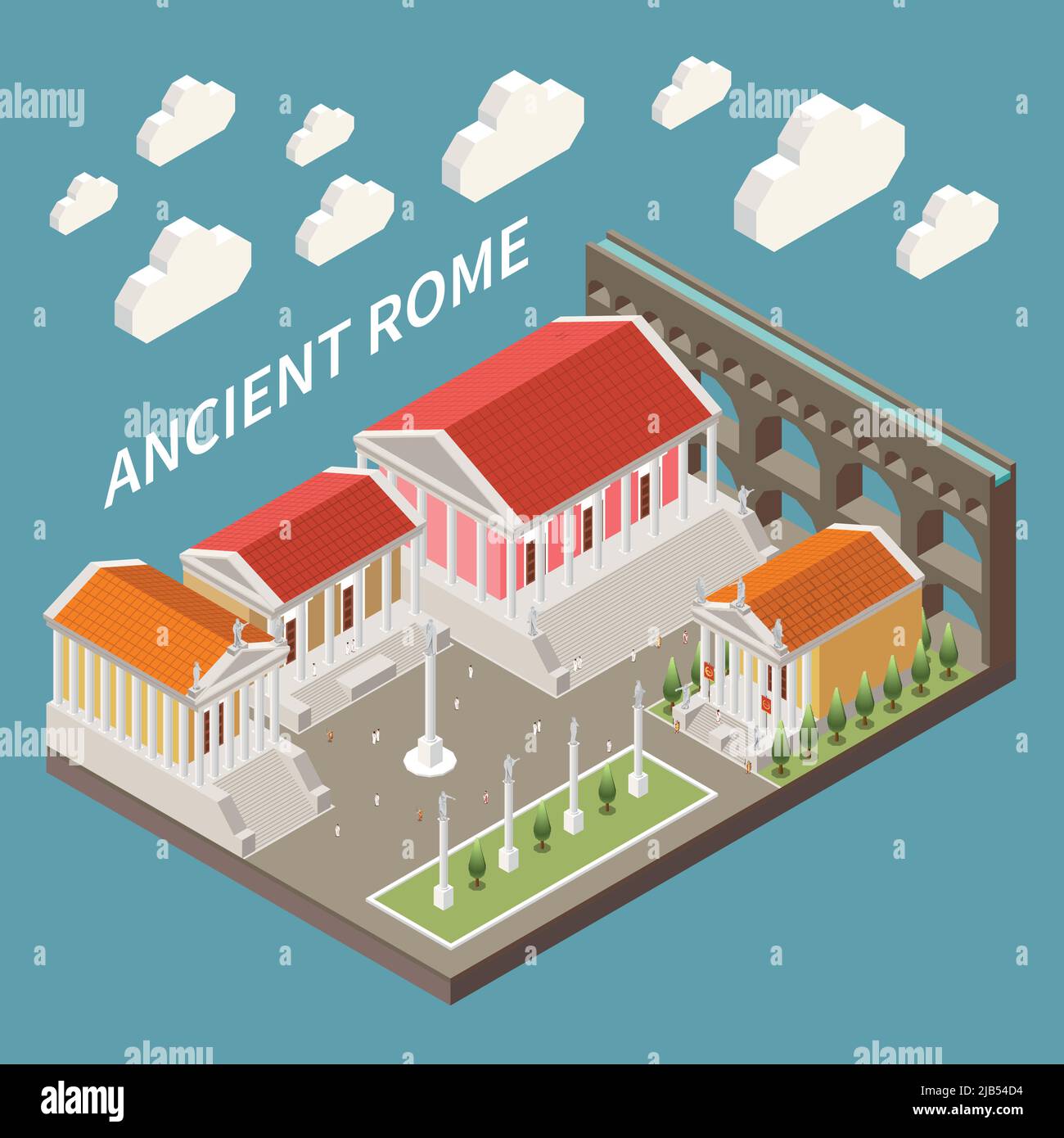 Concepto de la antigua Roma con arquitectura histórica símbolos de ilustración vectorial isométrica Ilustración del Vector