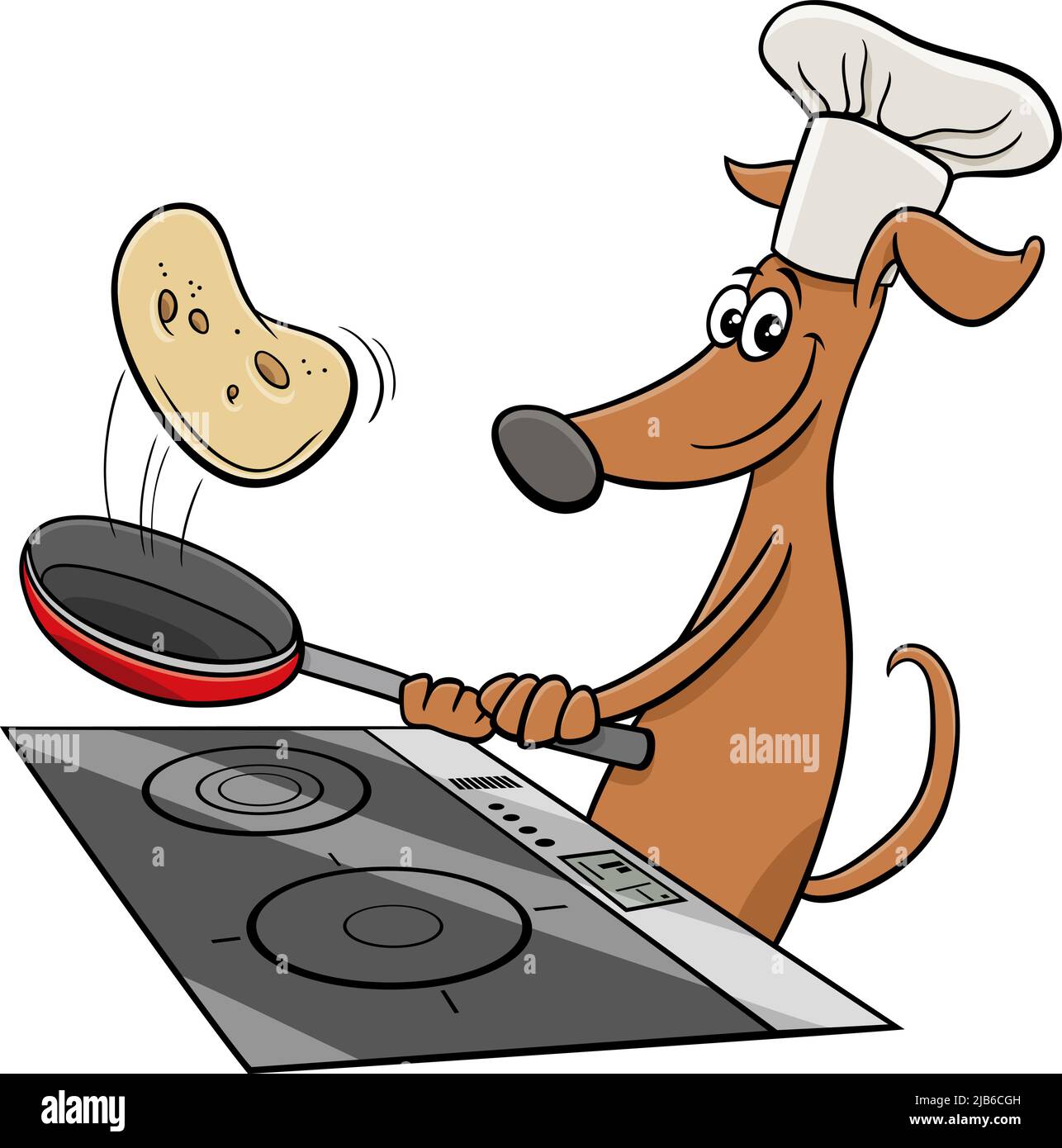 Ilustración de dibujos animados de divertido perro animal carácter de fritura tortitas Ilustración del Vector