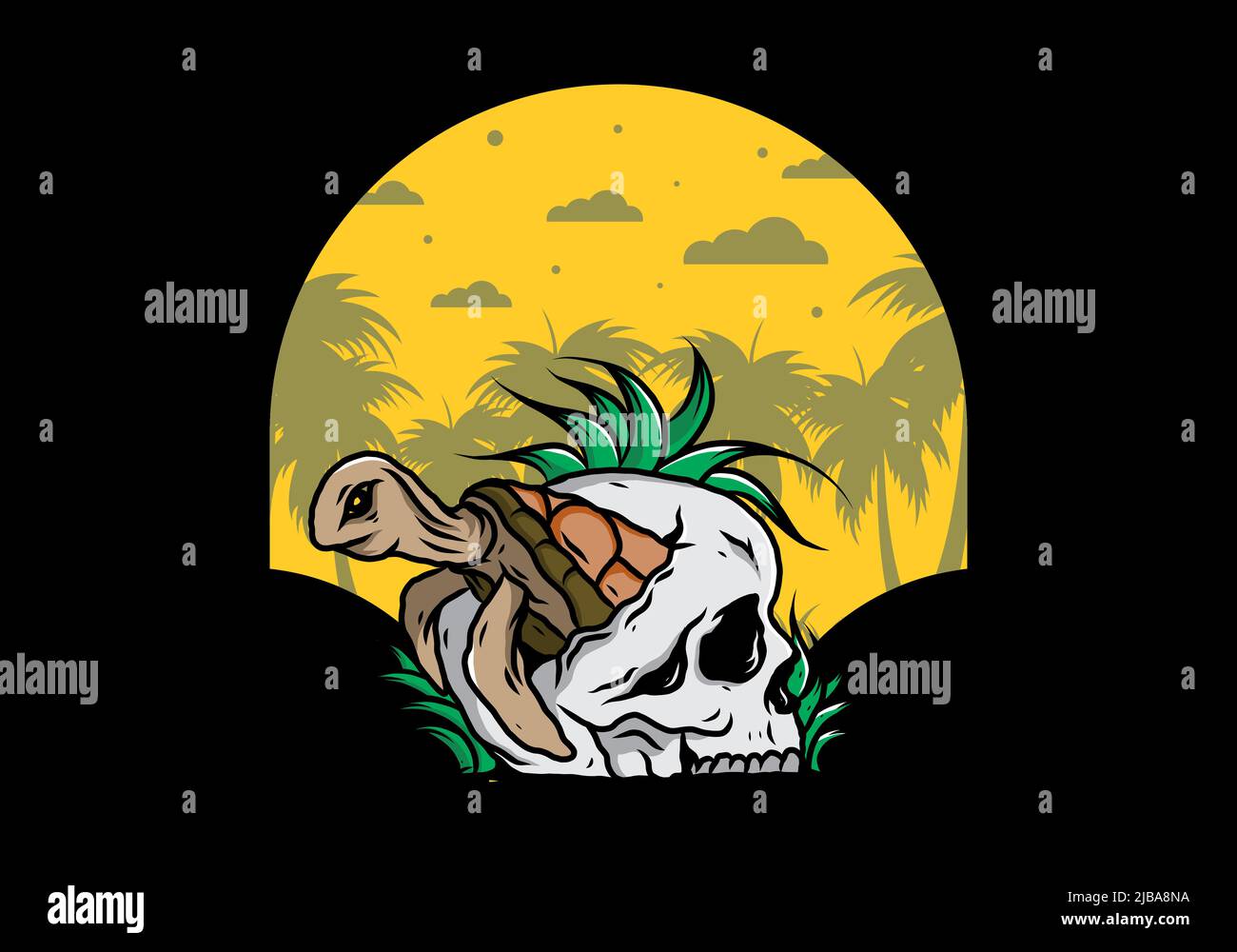 Tortuga marina en la ilustración del cráneo Ilustración del Vector