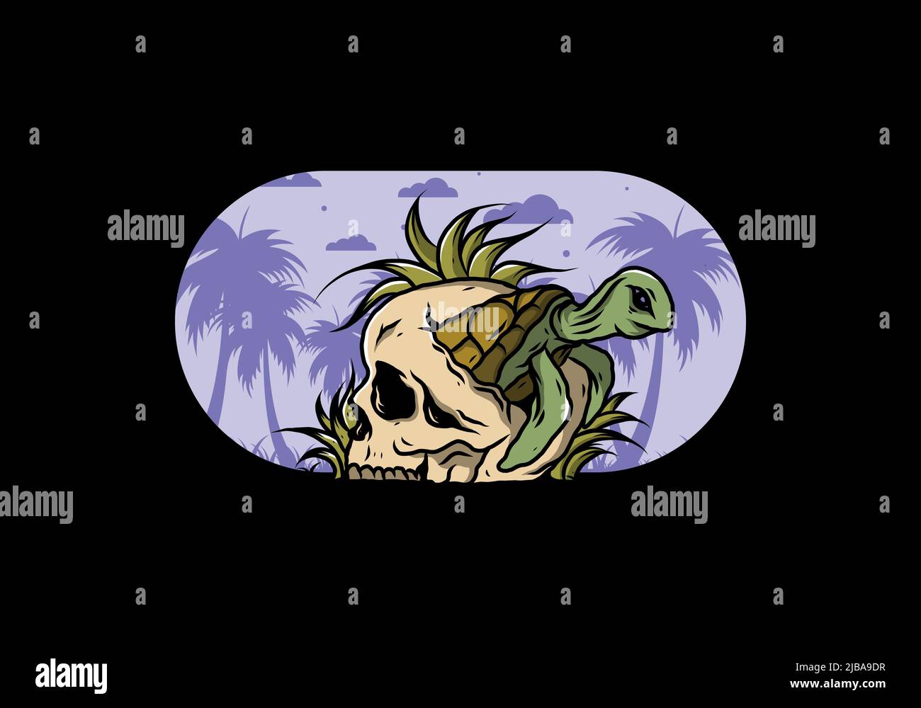 Ilustración del diseño de la tortuga marina en forma de cráneo con varios pastos Ilustración del Vector