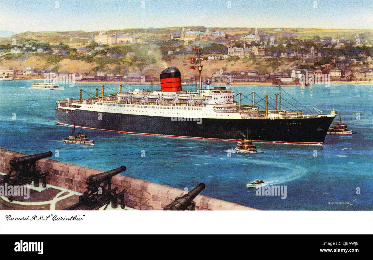 Postal vintage del transatlántico DE cruceros R.M.S. Carintia. Lanzado en 1956 y navegó hacia la línea Cunard. Vendido y renombrado en 1968. Foto de stock