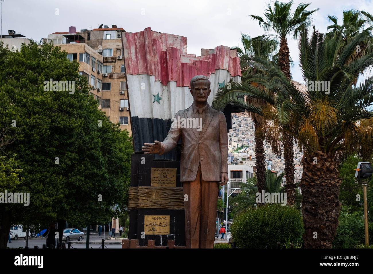 Damasco, Siria -Mayo de 2022: Estatua de Hafiz al-Assad, ex presidente de Siria Foto de stock