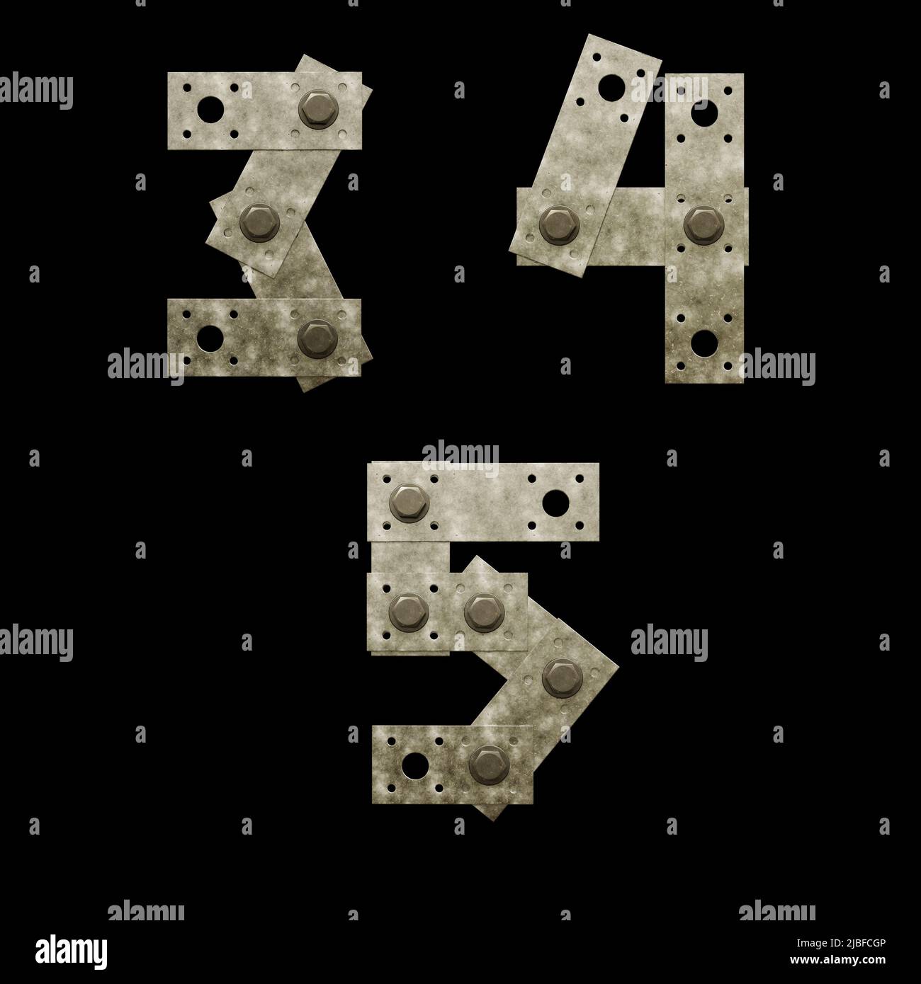 3d representación de la letra mayúscula de la placa de fijación metálica - dígitos 3-5 Foto de stock