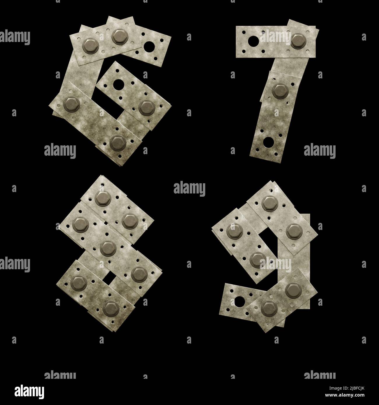 3d representación de la letra mayúscula de la placa de fijación metálica - dígitos 6-9 Foto de stock