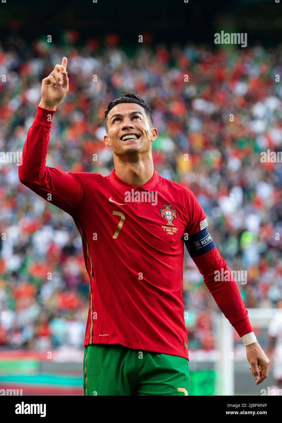 Lisboa, Portugal. 05th de junio de 2022. Cristiano Ronaldo, de Portugal,  celebra su gol durante el partido de la Liga de las Naciones de la UEFA  entre Portugal y Suiza en el