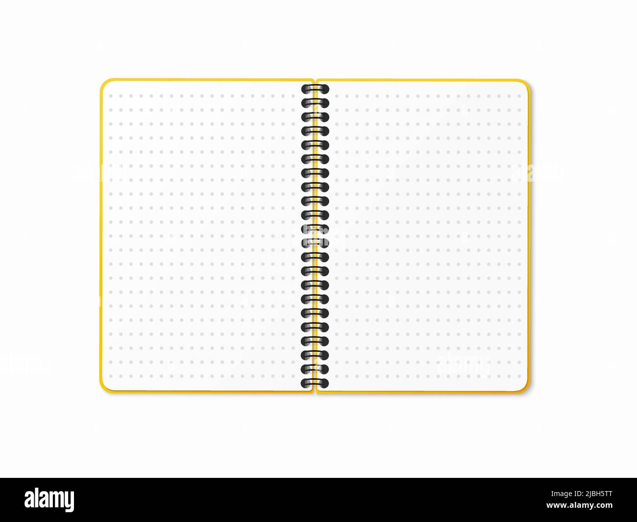 Cuaderno abierto amarillo con espiral vertical. Hojas punteadas en blanco.  Ilustración vectorial sobre fondo blanco aislado. Simulación realista de 3D  Imagen Vector de stock - Alamy