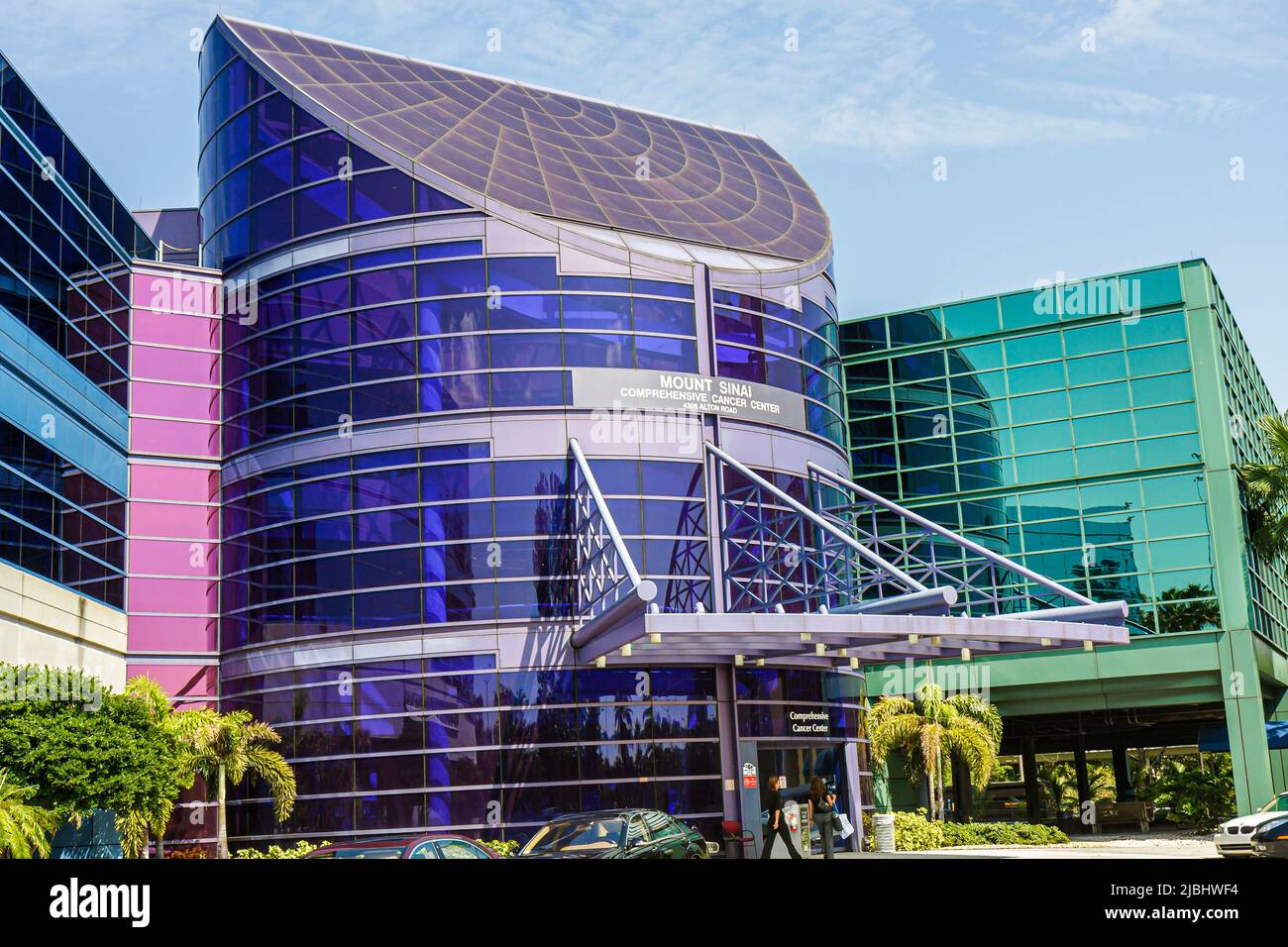 Miami Beach Florida, Mount Sinai Medical Center hospital, cuidado de la salud, centro integral de cáncer arquitectura de entrada vidrio exterior Foto de stock