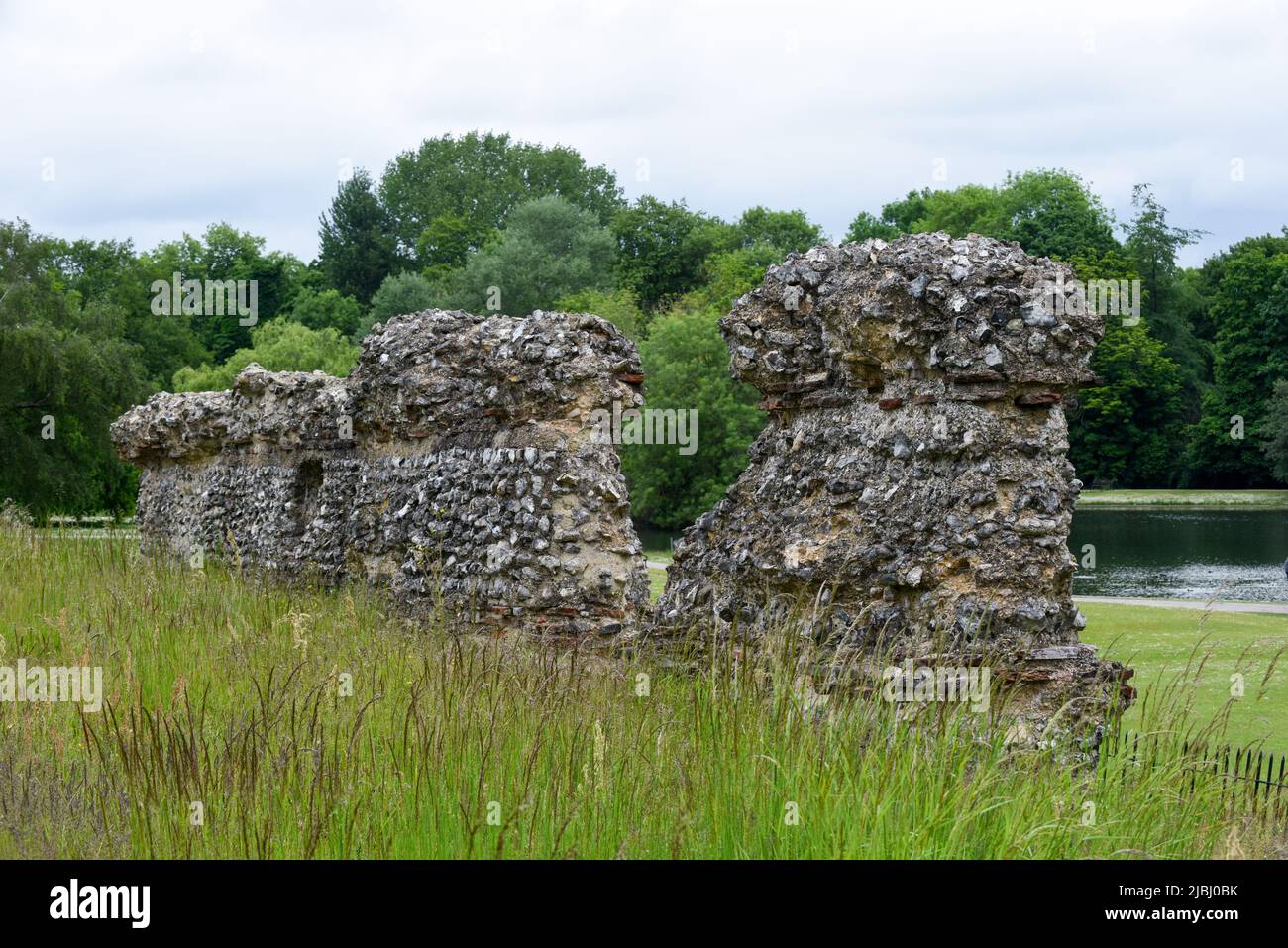 La arquitectura romana se conserva en el parque Verulamium en St Albans, Inglaterra Foto de stock