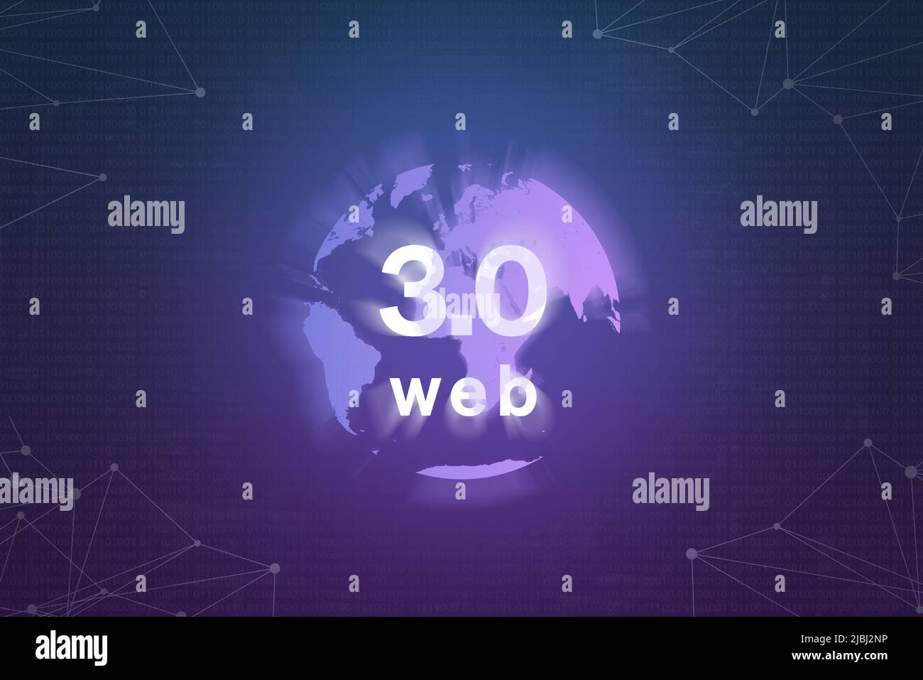 World Wide Web 3,0 basado en tecnología de blockchain e ilustración del concepto de tierra sobre fondo morado con nodos de red Foto de stock