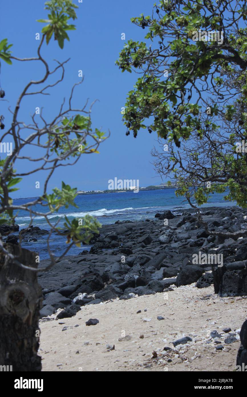Con vistas al flujo de lava negra en Kona, Hawaii, Estados Unidos Foto de stock