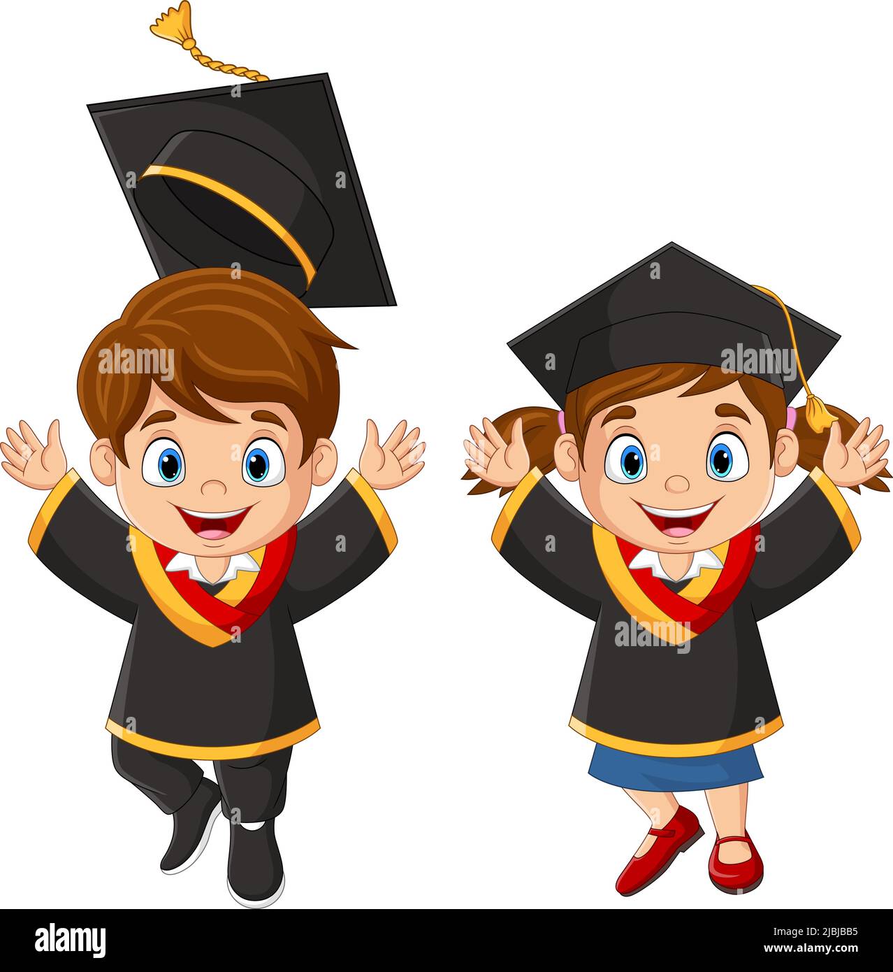 Niños felices de dibujos animados en trajes de graduación Imagen Vector de  stock - Alamy