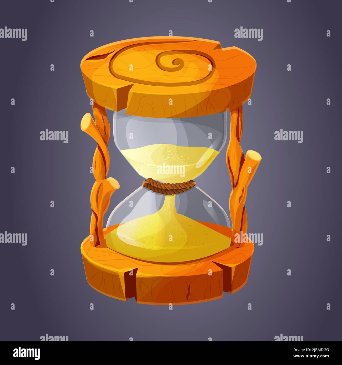 Icono de reloj de arena de madera, activo con vidrio y arena, vidrio de arena o cronómetro en estilo de dibujos animados. Decoración de juegos de interfaz de usuario. . Ilustración vectorial Ilustración del Vector