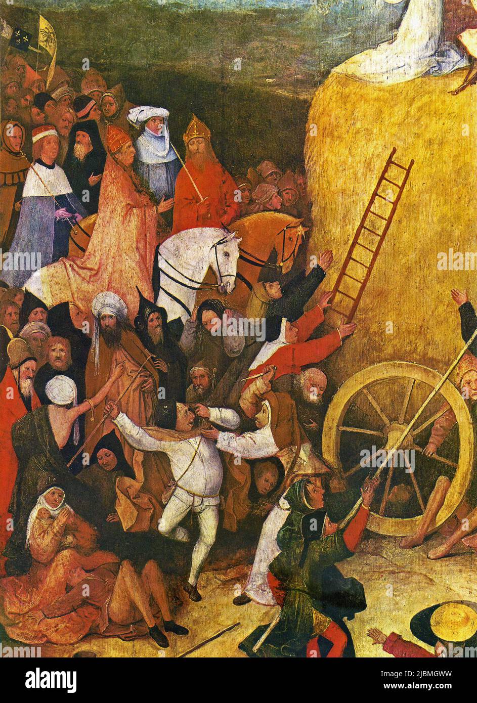 'El Haywain'. Detalle del panel central del tríptico. Pintura de Hieronymus Bosch. Madrid, Prado. Foto de stock