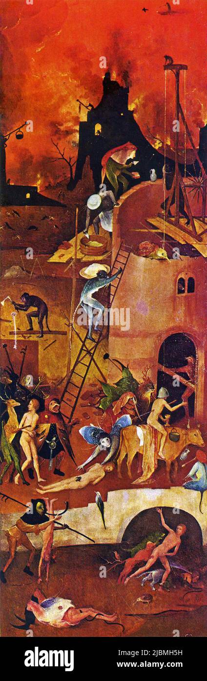 'Infierno'.'El Haywain'. Ala derecha del tríptico. Pintura de Hieronymus Bosch. Madrid, Prado. Foto de stock