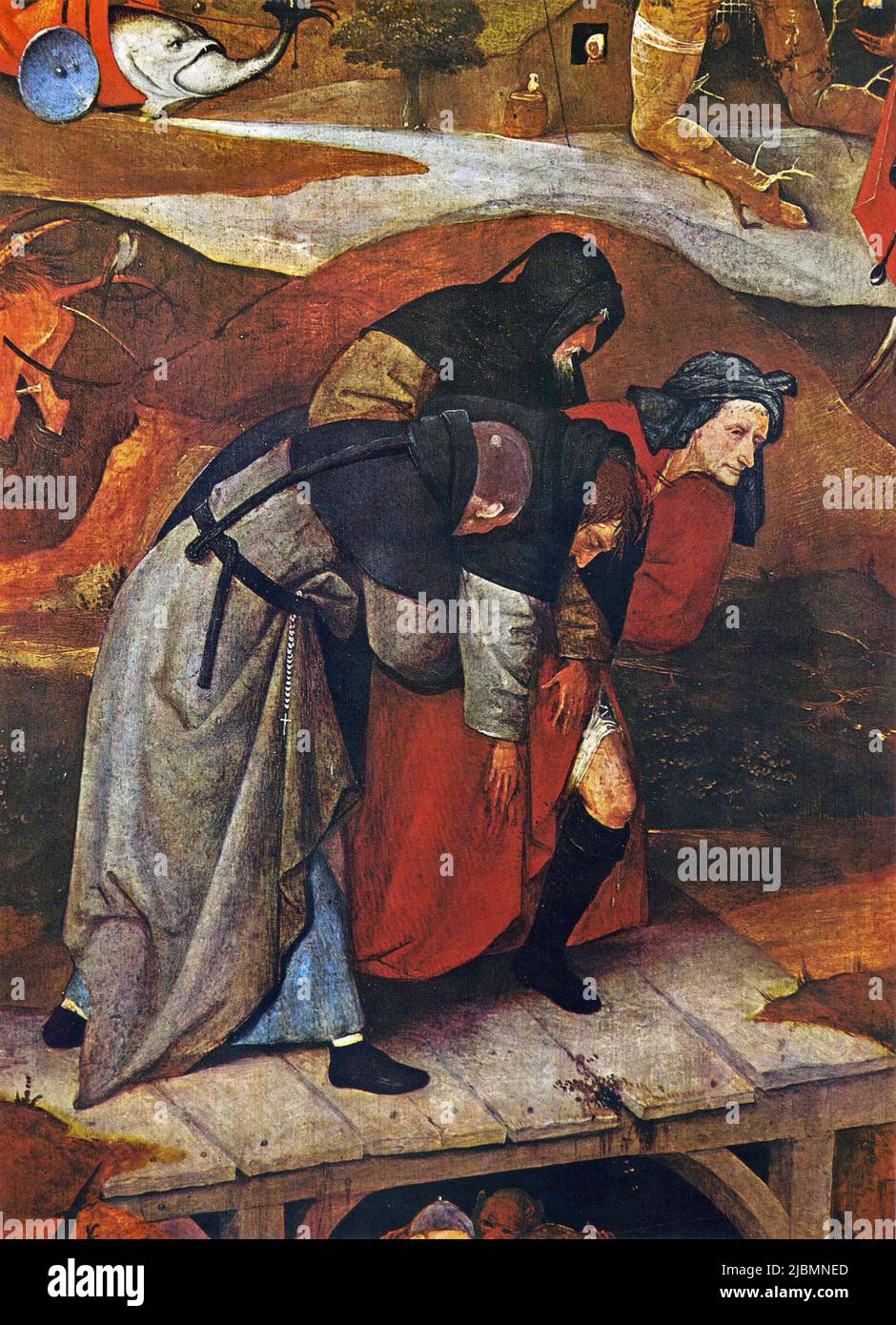 'La Tentación de San Antonio', detalle del ala izquierda del tríptico de Hieronymus Bosch. Lisboa, Museu Nacional de Arte Antiga. Foto de stock