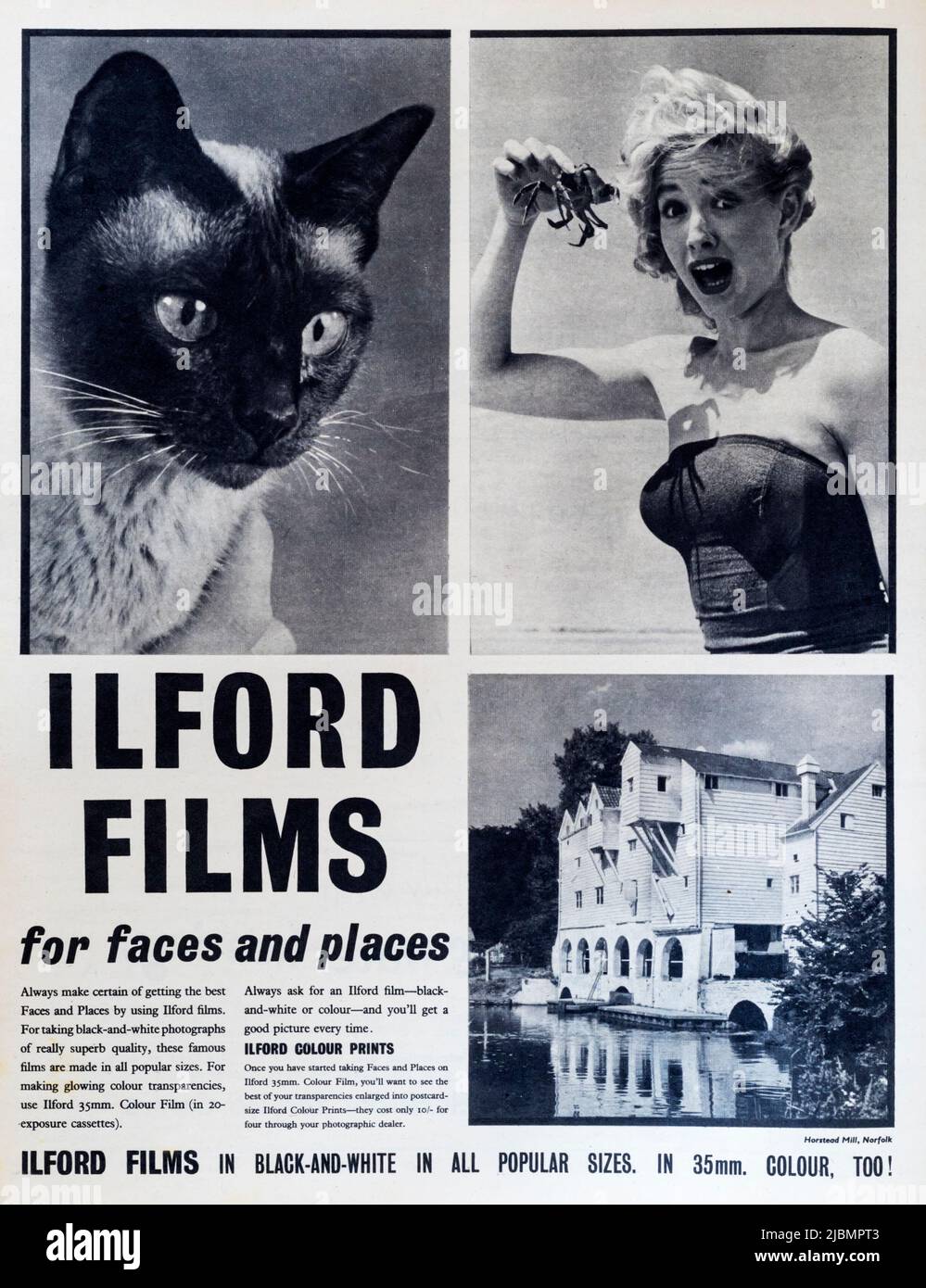 Un anuncio de la revista 1950s para las películas de Ilford. Foto de stock