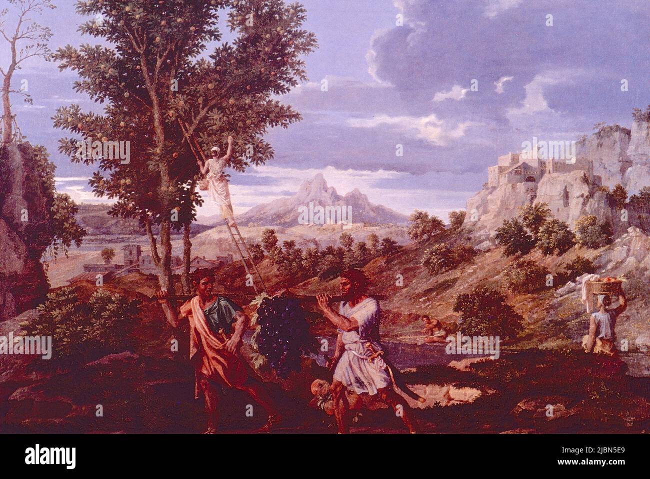 Paisaje, pintura del artista francés Nicolas Poussin, 1660s Foto de stock