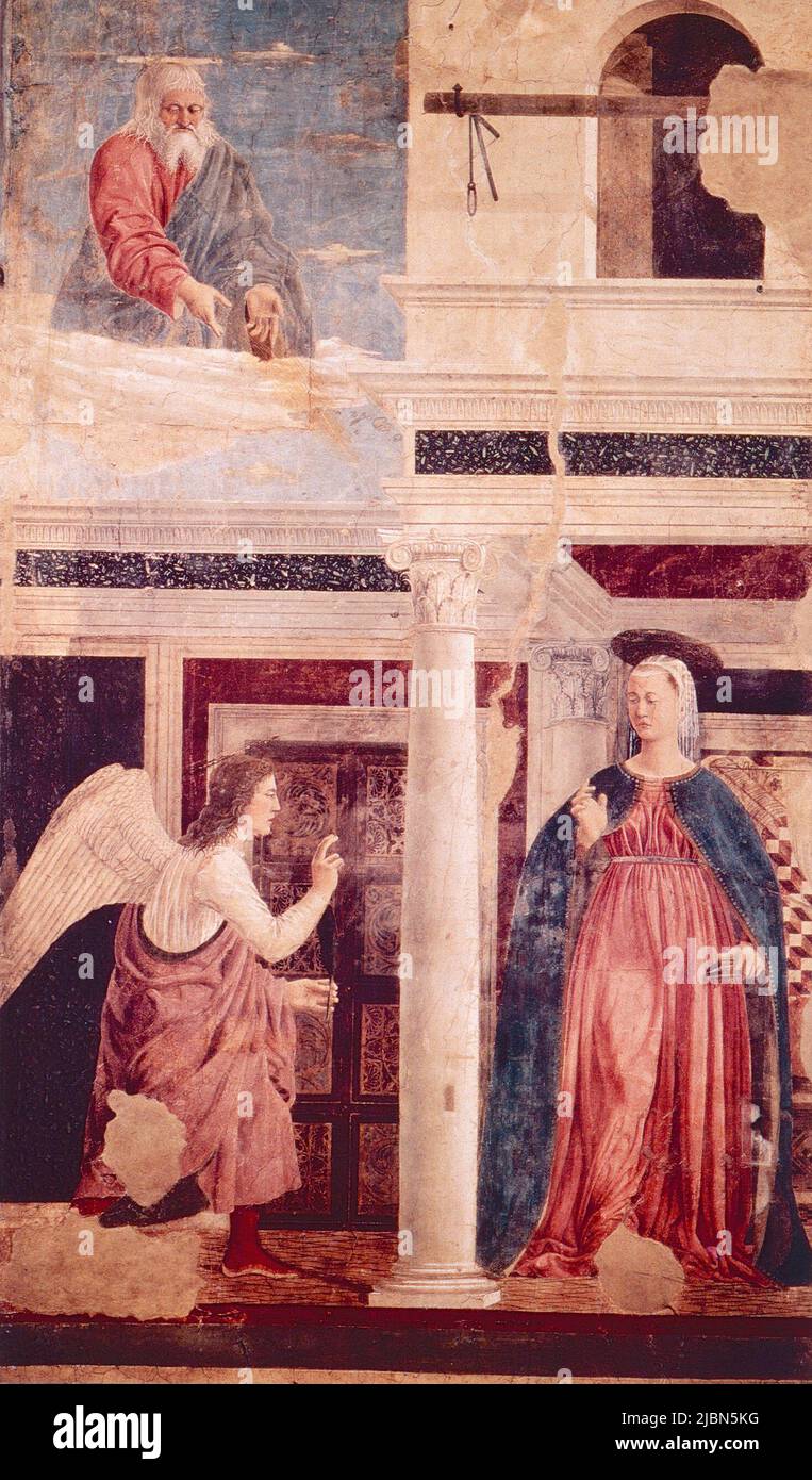 Anunciación, obra del pintor italiano Piero della Francesca, 1400s Foto de stock