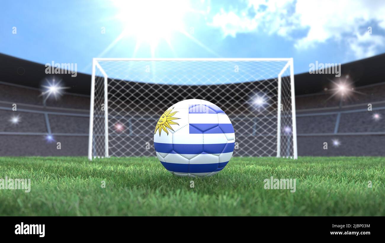 Uruguay bandera emblema ganadores de fútbol con el trofeo, estrellas,  pelota y cinta. 3D Rendering Fotografía de stock - Alamy