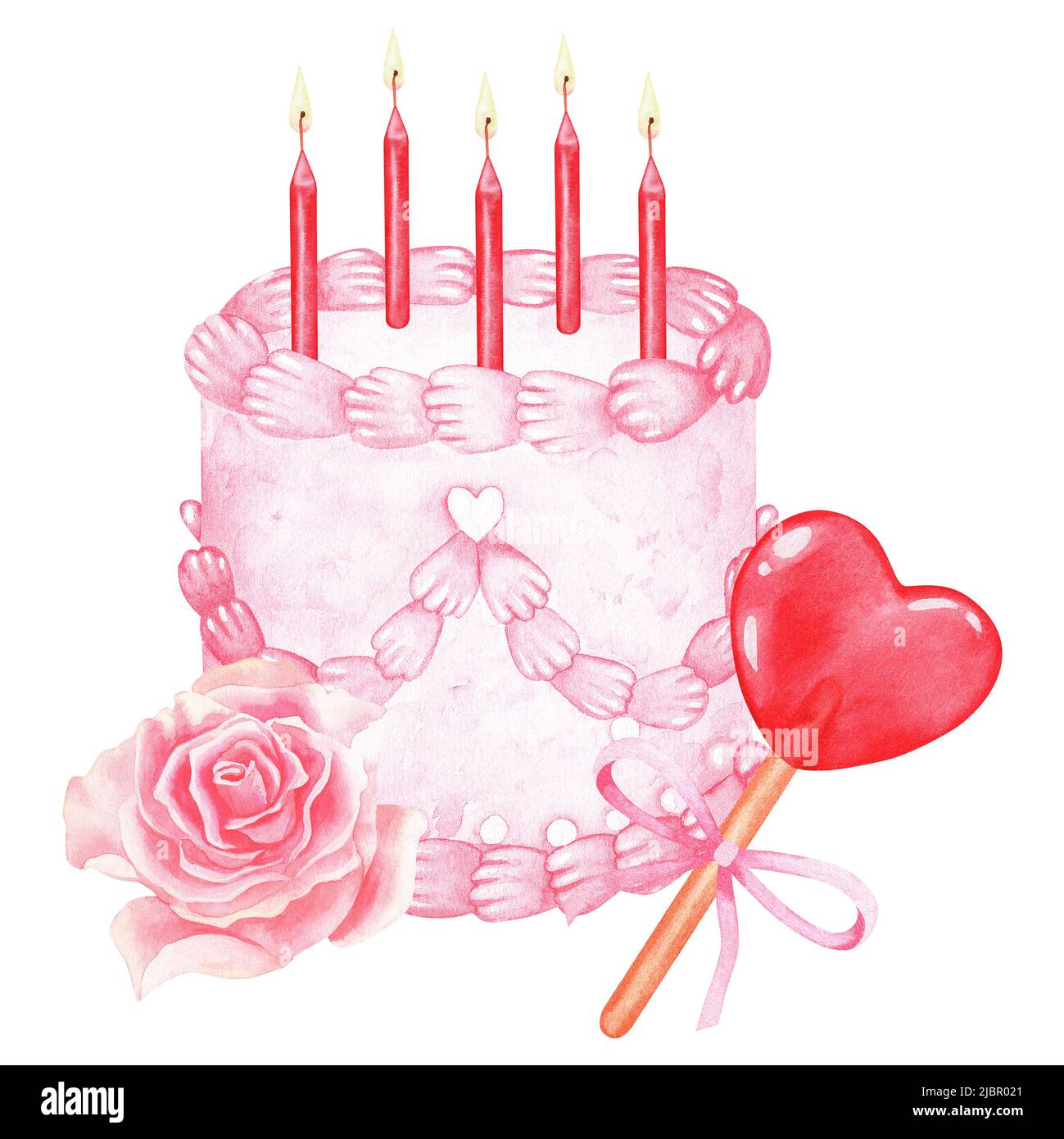 Pastel de cumpleaños de 2 años sobre fondo pastel colorido aislado