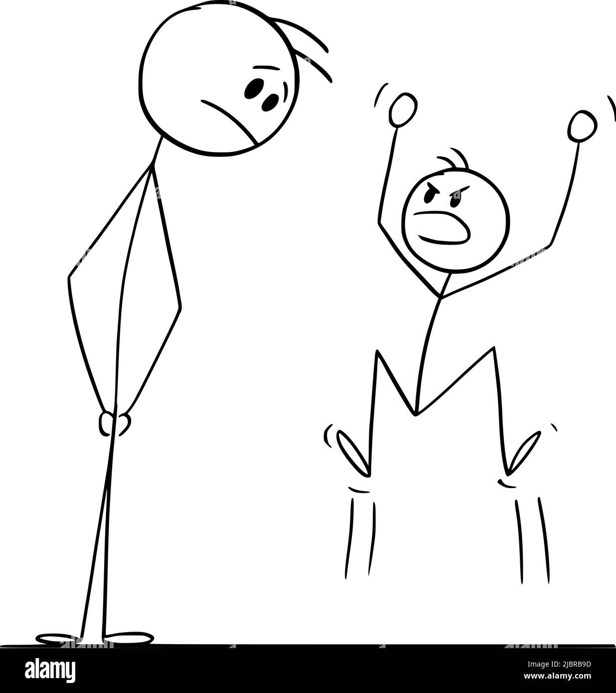Padre Mirando a Niño o Niño enojado o Resentful , Vector Cartoon Stick Ilustración de la Figura Ilustración del Vector