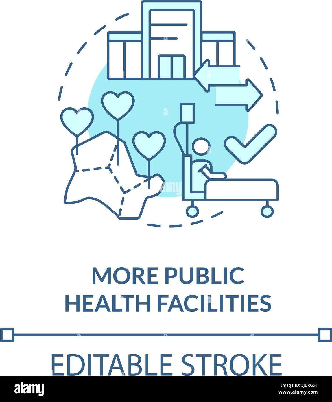 Más instalaciones de salud pública icono de concepto turquesa Ilustración del Vector