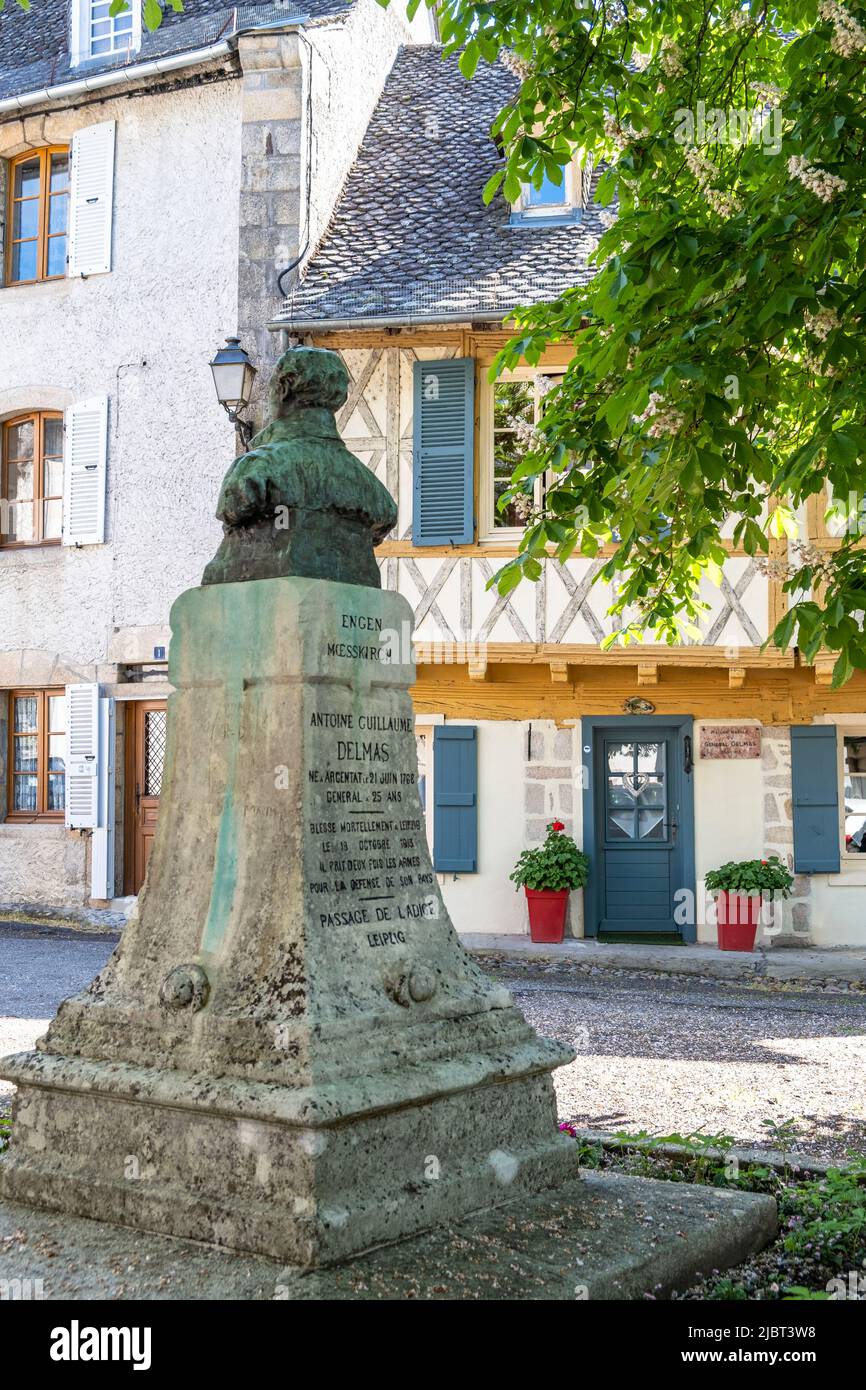 Francia, Correze, Argentat sur Dordogne, lugar de nacimiento del General Antoine Guillaume Delmas Foto de stock