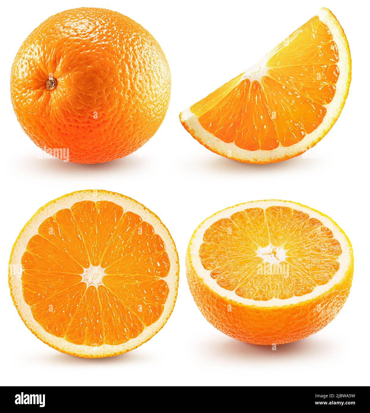 recogida de naranjas aisladas sobre un fondo blanco con trazado de recorte. Foto de stock