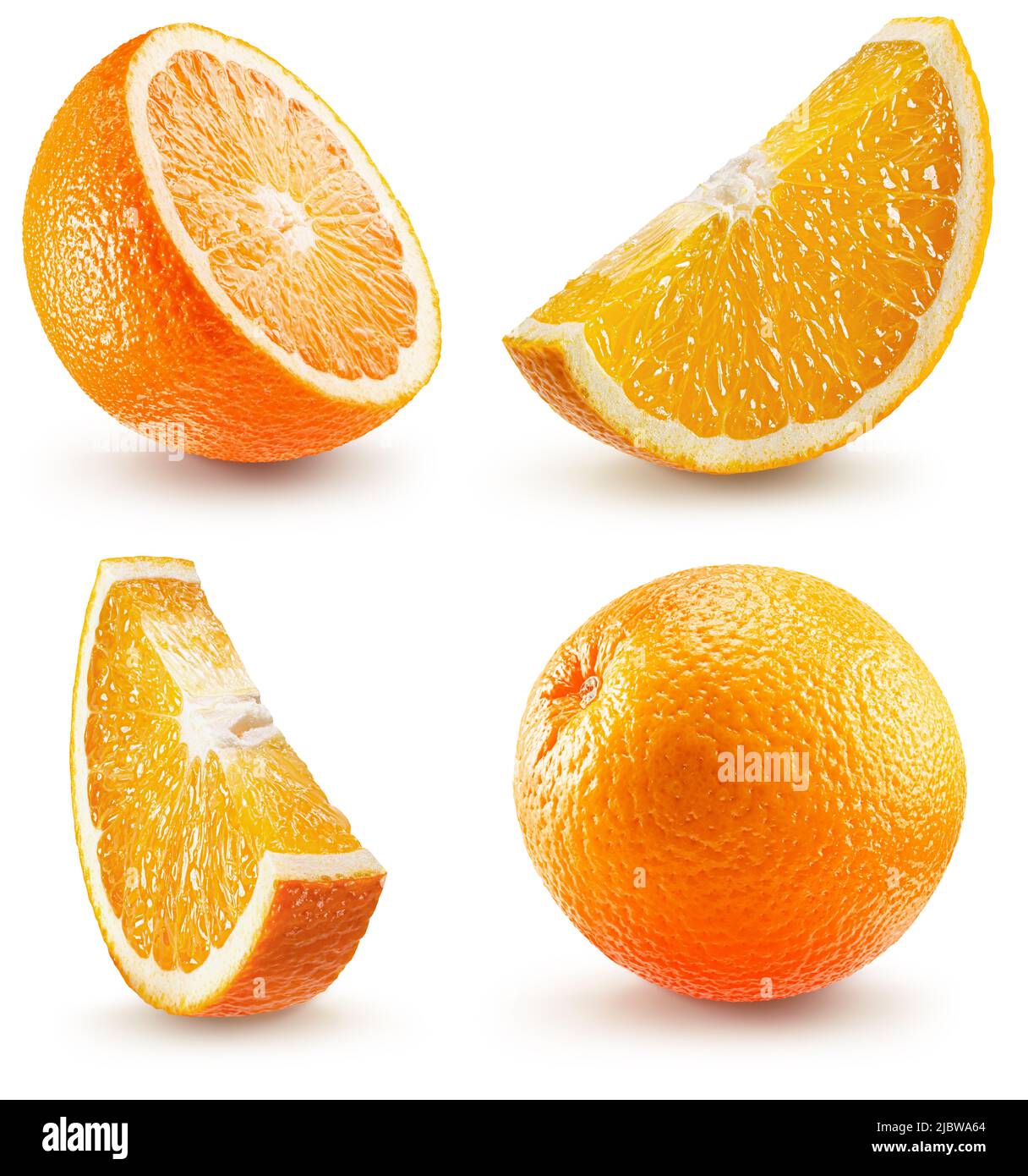recogida de naranjas aisladas sobre un fondo blanco con trazado de recorte. Foto de stock