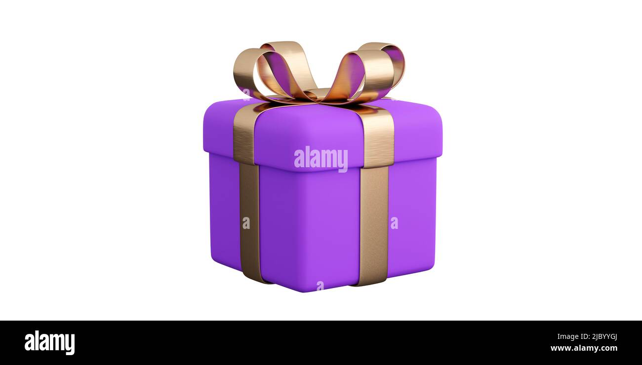 Caja de regalo violeta realista con lazo dorado. Concepto de vacaciones  abstractas, cumpleaños o boda presente o sorpresa. 3d renderizado aislado  de alta calidad Fotografía de stock - Alamy