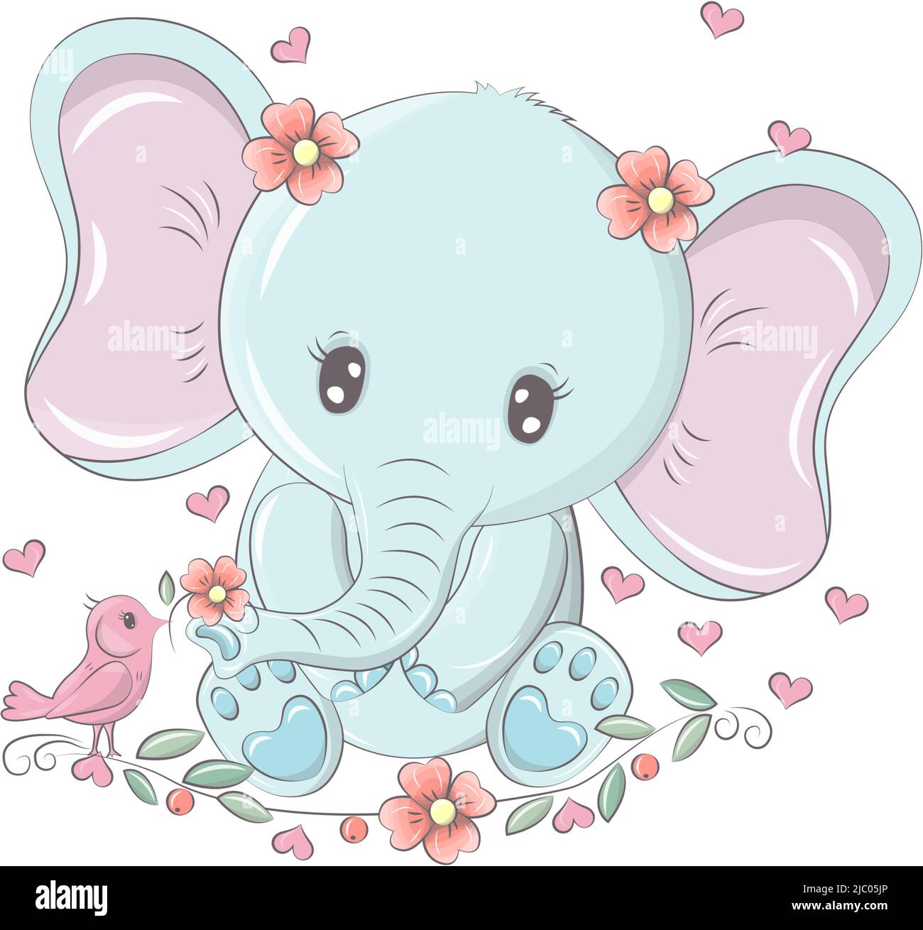Animal para productos para bebés y vacaciones. Elefante lindo con ojos  divertidos, la ilustración del personaje se hace en estilo de dibujos  animados. Ilustración de animales aislados en la Imagen Vector de