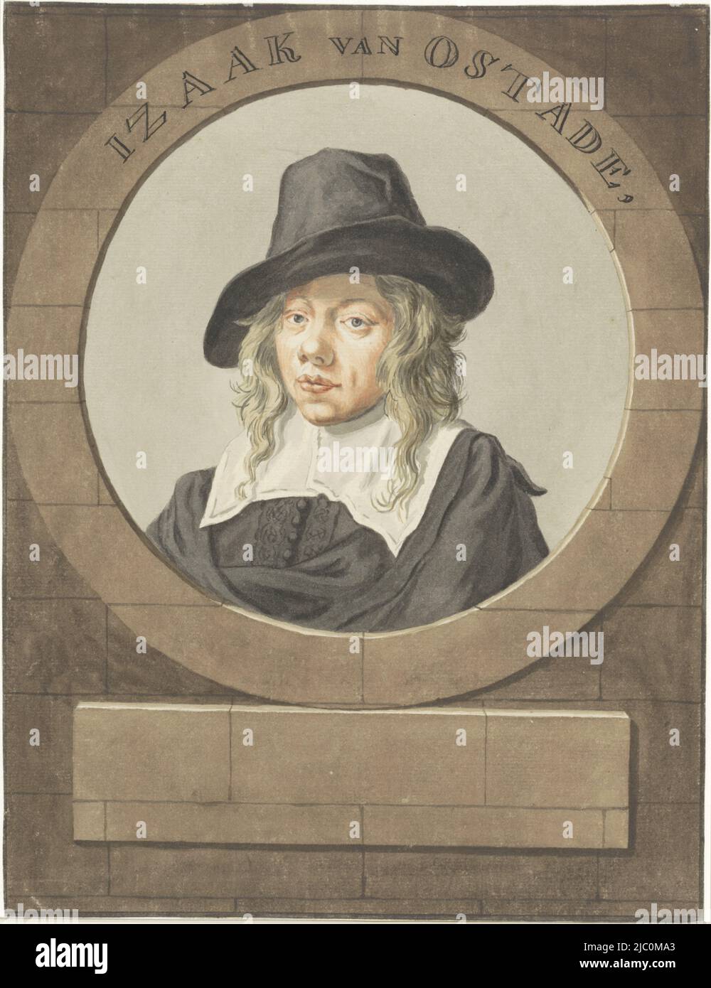 Retrato de Isaac de Ostade, dibujante intermedio: Adriaen van Ostade, dibujante: Anónimo, 1620 - 1685, papel, pincel, alt. 270 mm x anch. 207 mm Foto de stock