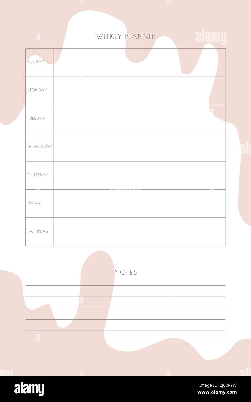 Inducir Arena Eliminar organizador diario semanal semanal planificador mensual para hacer la lista  con diseño minimalista delicado Imagen Vector de stock - Alamy