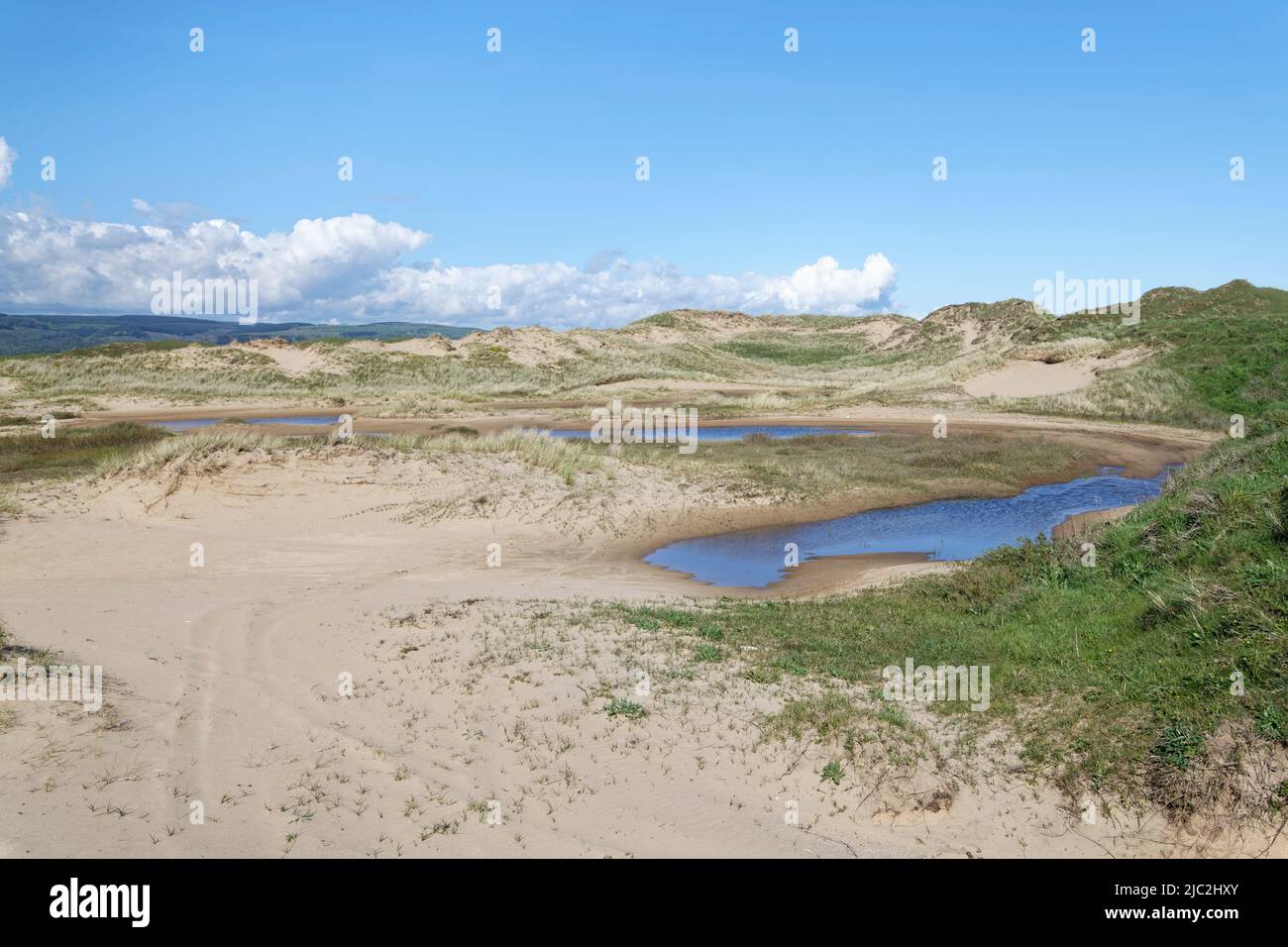 Dunas costeras y dunas inundadas, Kenfig NRR, Glamourgan, Gales, Reino Unido, Mayo. Foto de stock