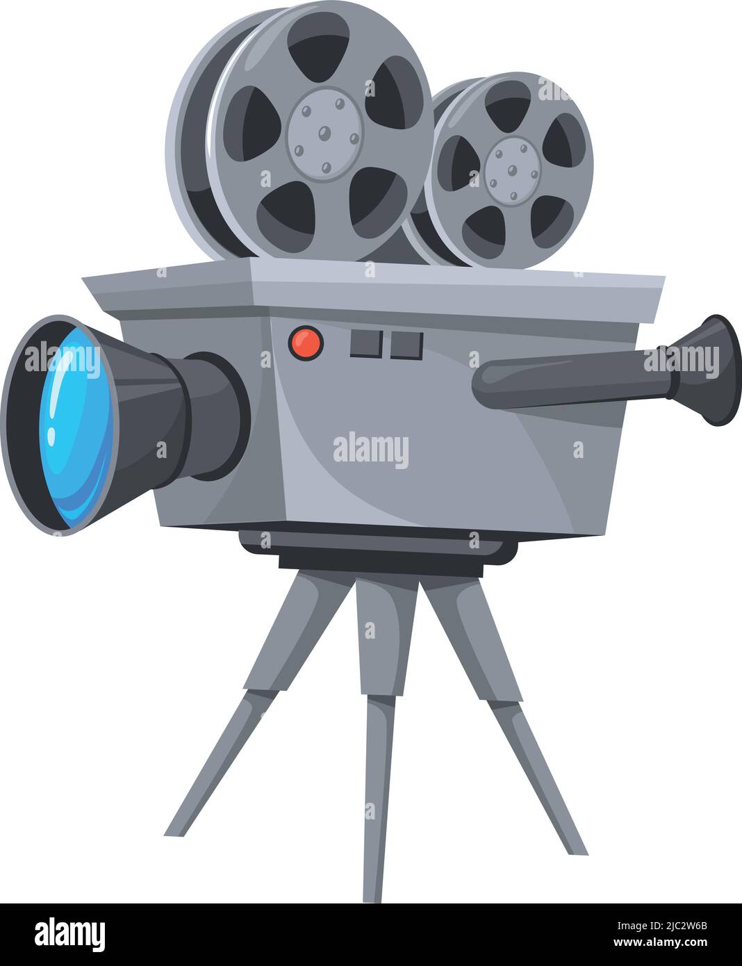 Un dibujo de un proyector de cine con una rueda que dice la película