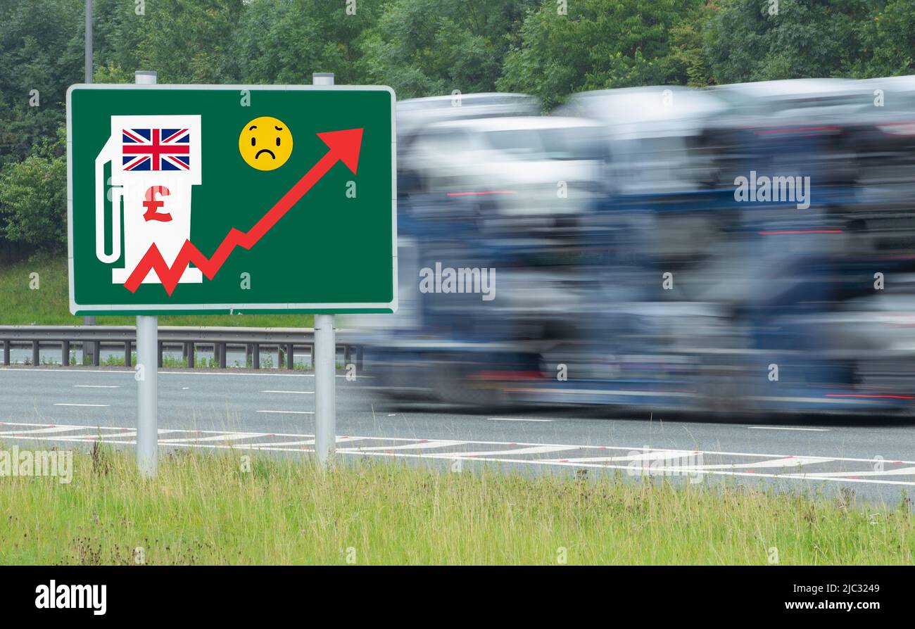Concepto de aumento de los precios del combustible, la gasolina y el gasóleo en el Reino Unido. Inflación, estanflación, costo de vida crisis... Foto de stock