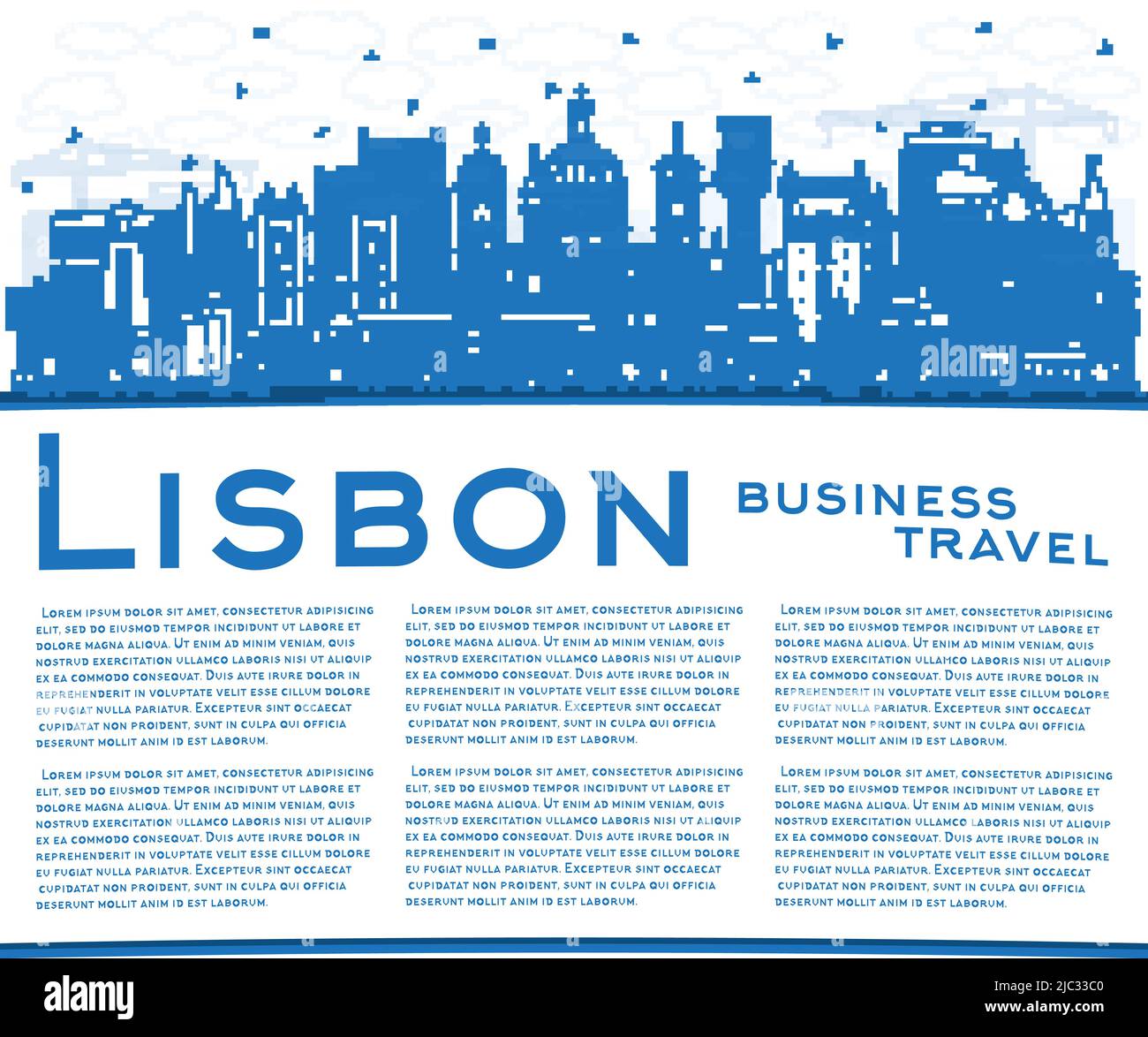 Contorno Lisboa Portugal Ciudad Skyline con edificios azules y espacio de copia. Ilustración vectorial. Paisaje urbano de Lisboa con monumentos. Ilustración del Vector