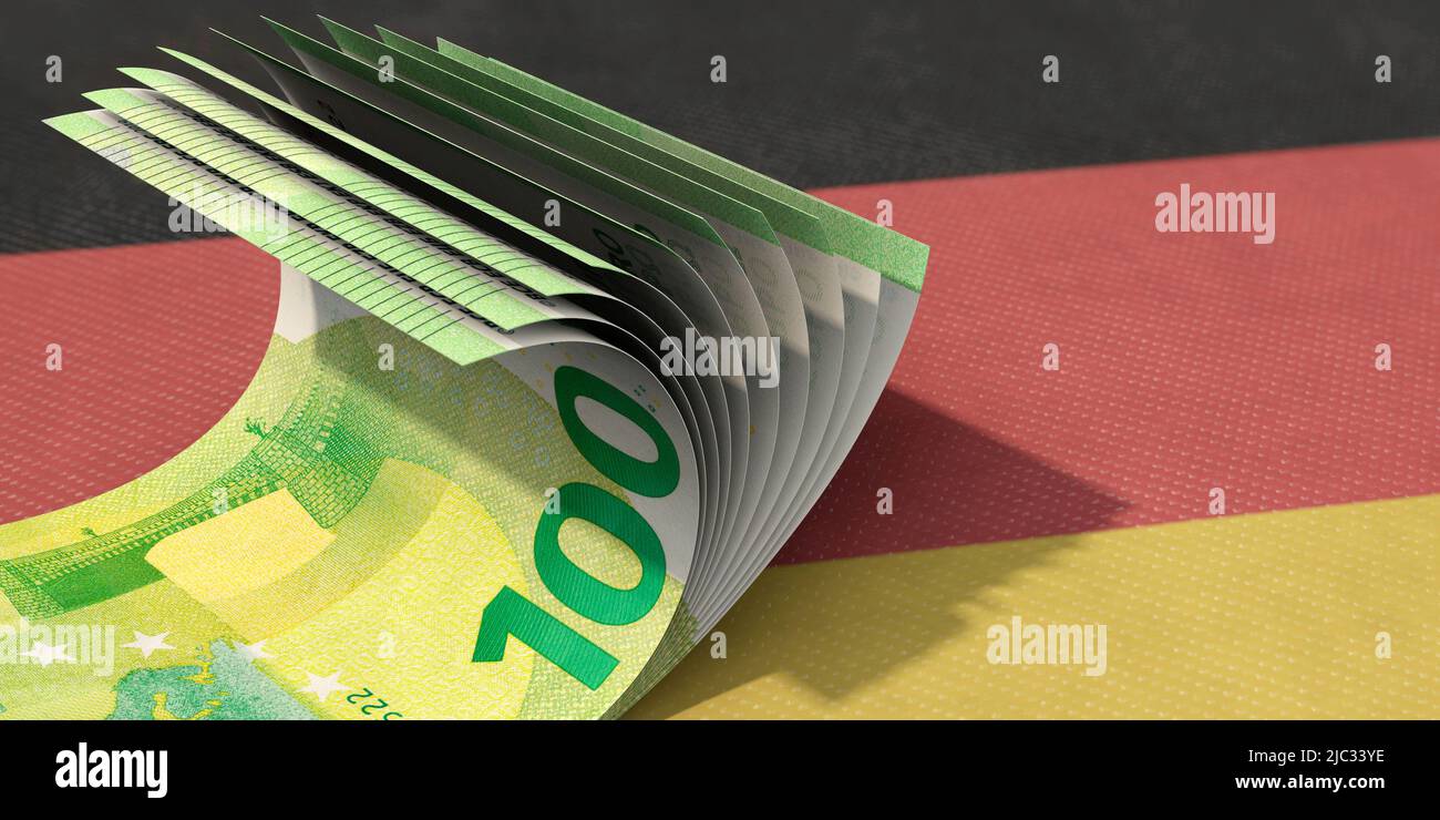 Euro banknots en bandera alemana Foto de stock