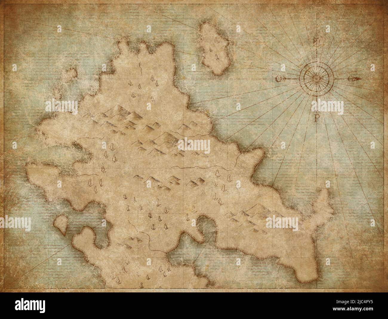 mapa náutico medieval de piratas con tesoros ocultos Foto de stock
