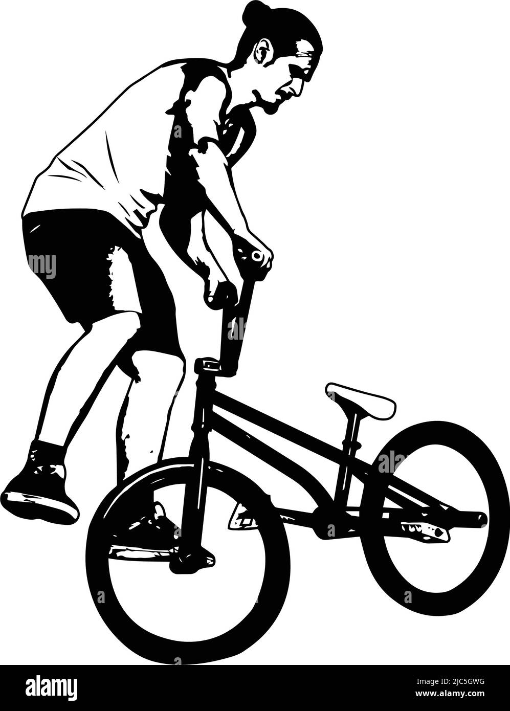 bmx ciclista realizando trucos de acrobacias - dibujo vectorial de croquis Ilustración del Vector
