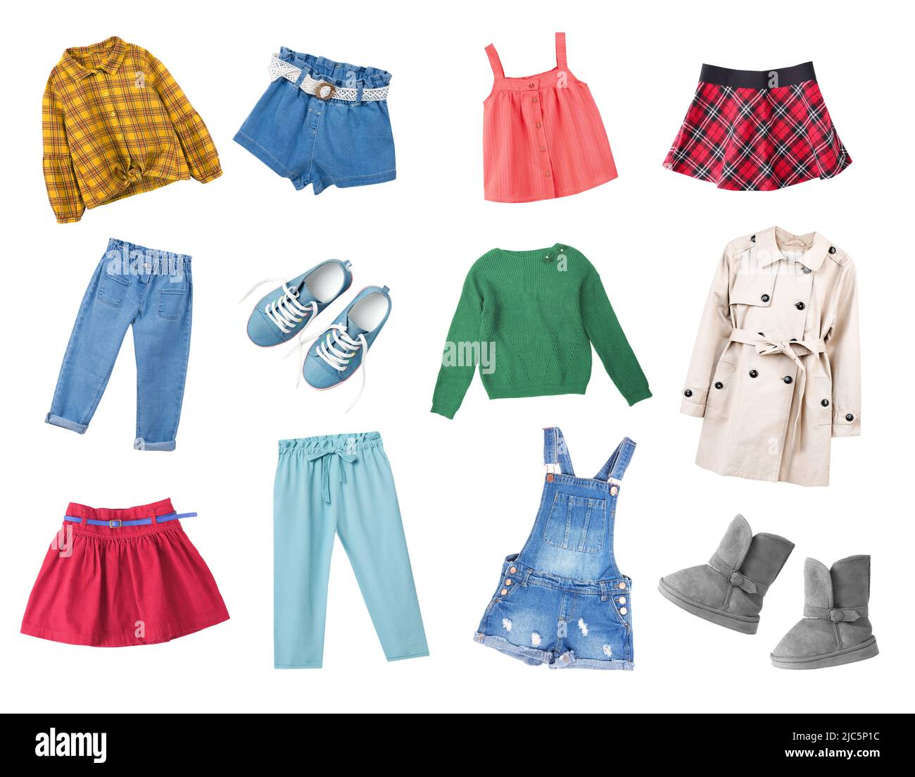 Ropa de colores para niños aislada en la colección de ropa de moda  . Brillante bebé niña ña ropa collage Fotografía de stock -  Alamy