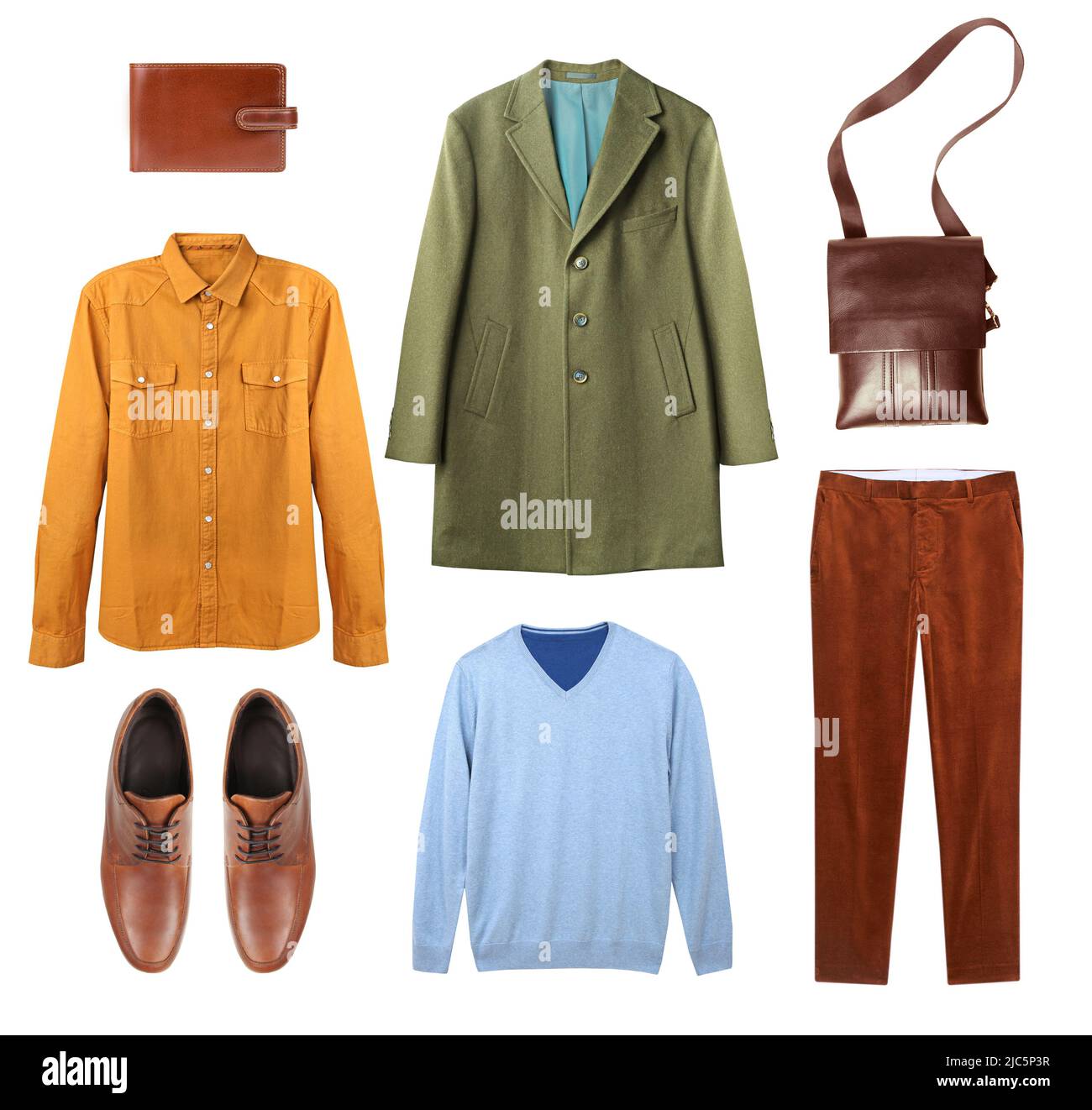 Conjunto de ropa masculina aislado en  ropa de otoño  ón de ropa para hombre,ropa de colores. Traje de hombre, ropa  de temporada Fotografía de stock - Alamy